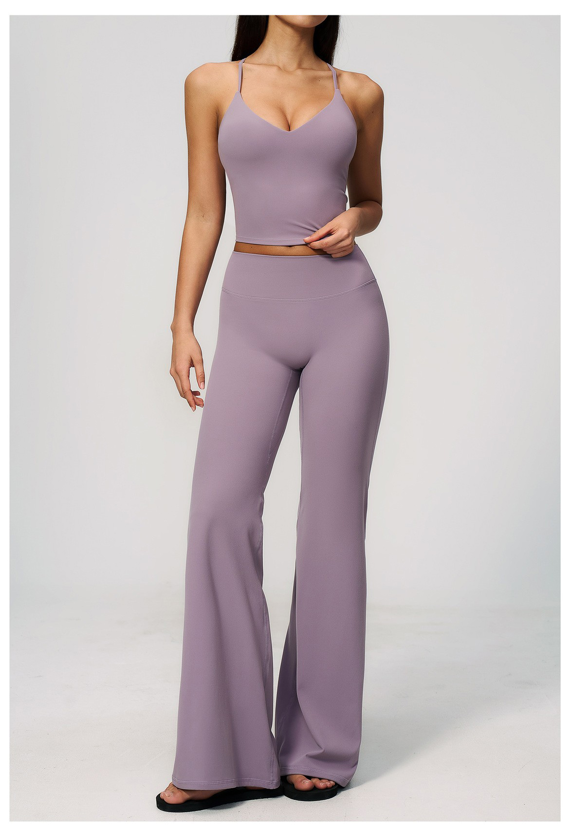 European and American yoga suit high elastic tight horn long yoga pants Pilates training yoga suit detail