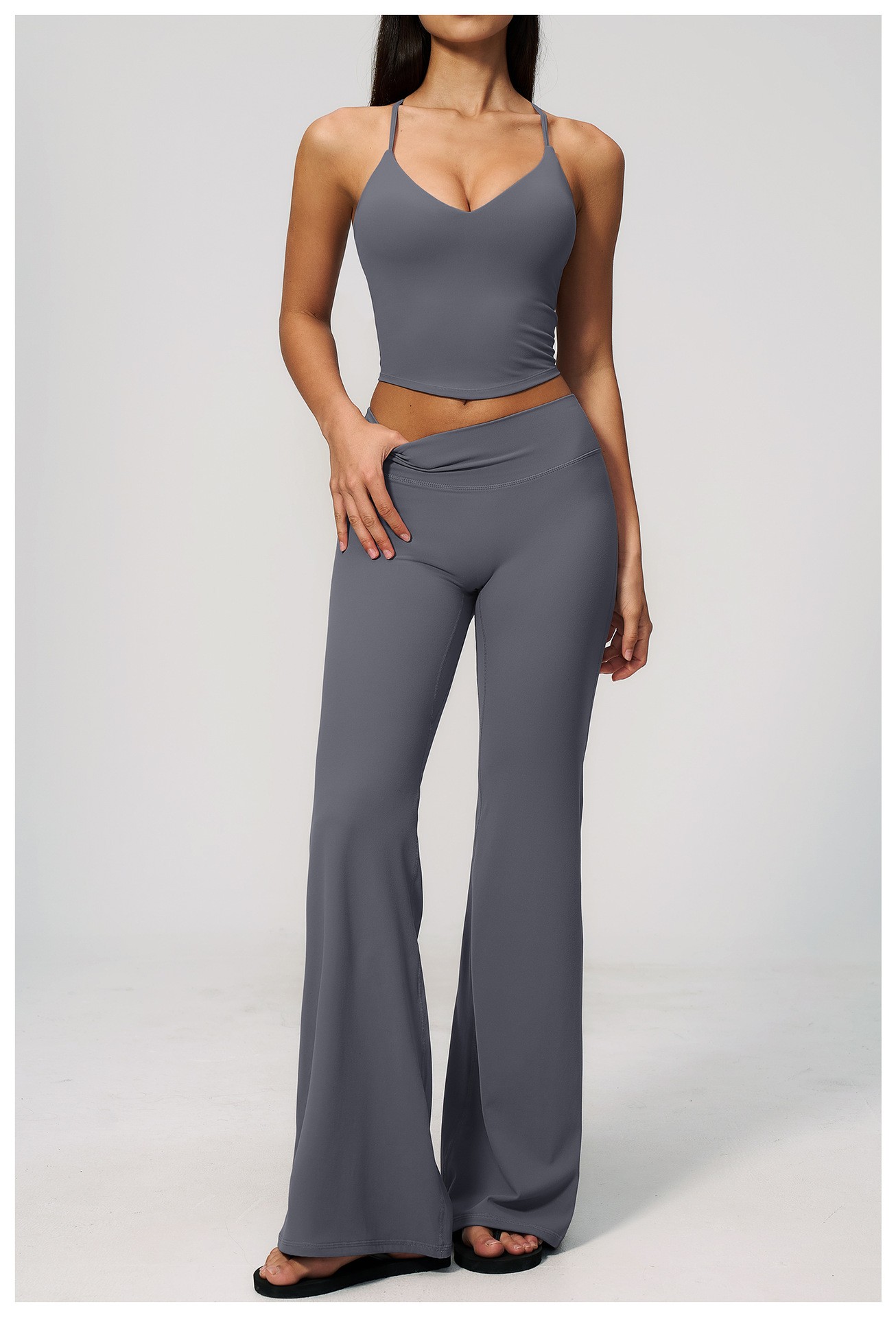 European and American yoga suit high elastic tight horn long yoga pants Pilates training yoga suit detail