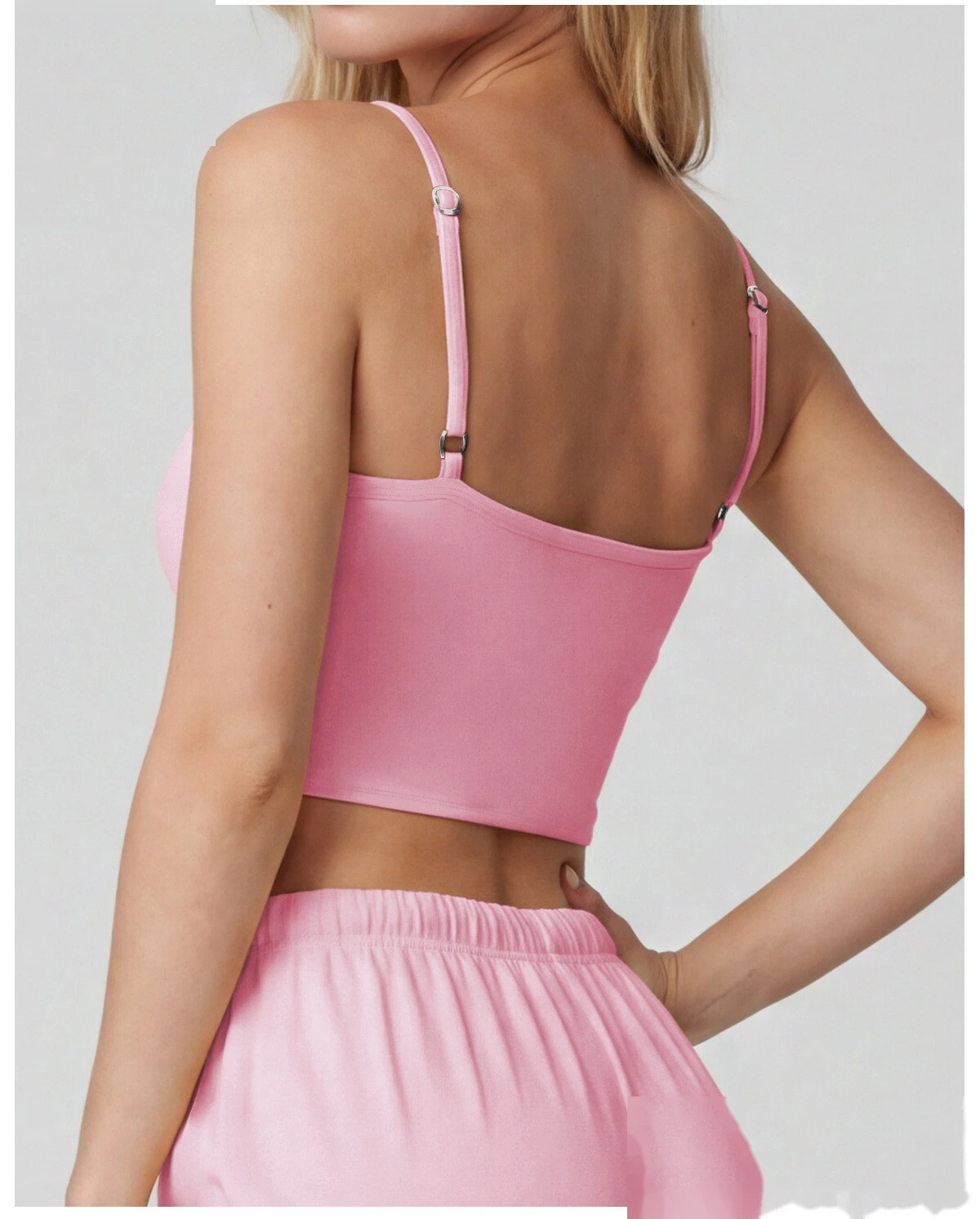 Color Block Fake Two-Piece Sports Tank, Thin Strap Beauty Back Yoga Cami with Padded Cups for Pilates Training detail