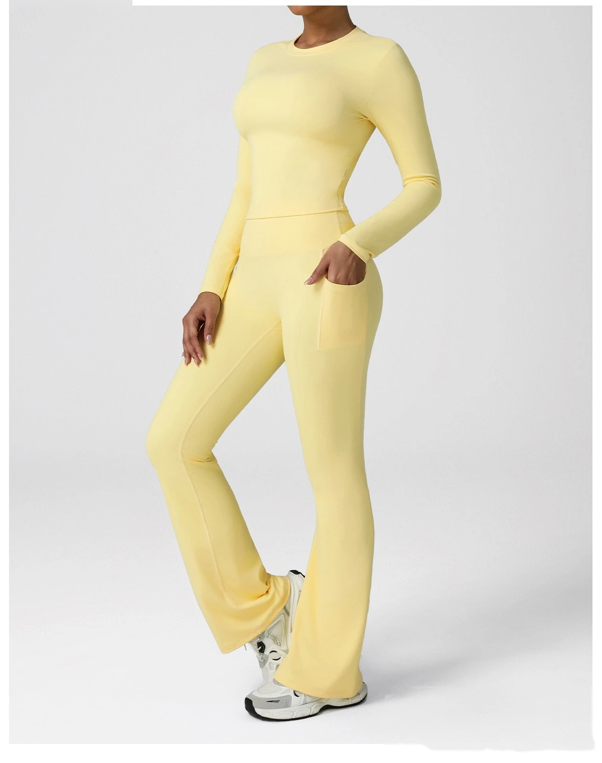 Customized autumn tight high elastic round neck long sleeve T-shirt running outdoor sports yoga top woman detail