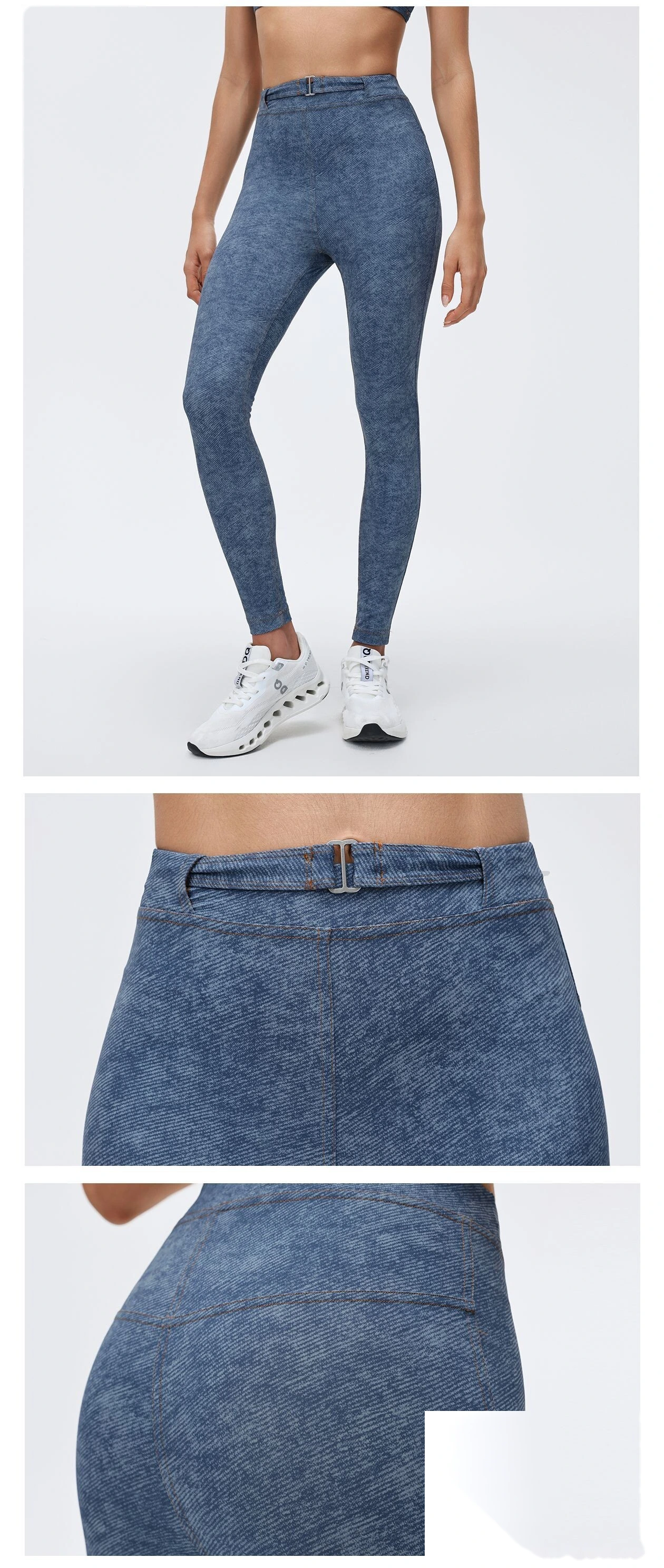 Custom Denim-Style Women's Plus Size Yoga Set - High-Waist Butt-Lifting Tight Running Fitness Pants detail