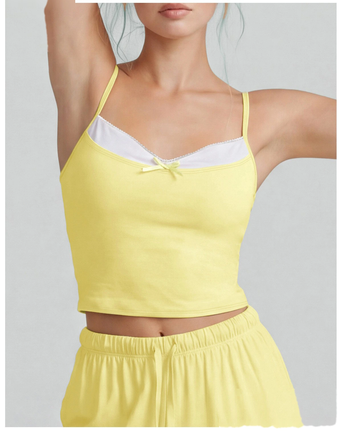Color Block Fake Two-Piece Sports Tank, Thin Strap Beauty Back Yoga Cami with Padded Cups for Pilates Training detail
