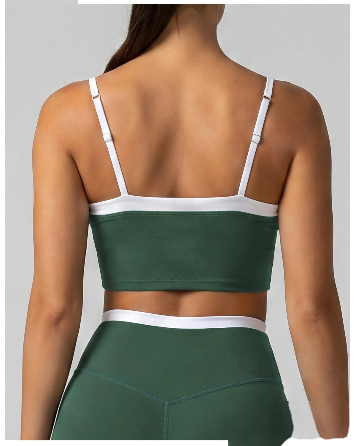 Women Contrast Color Activewear Set, Crisscross Back Tank Top + High Rise Stretch Leggings, Soft Naked-Feel Gym Outfit detail