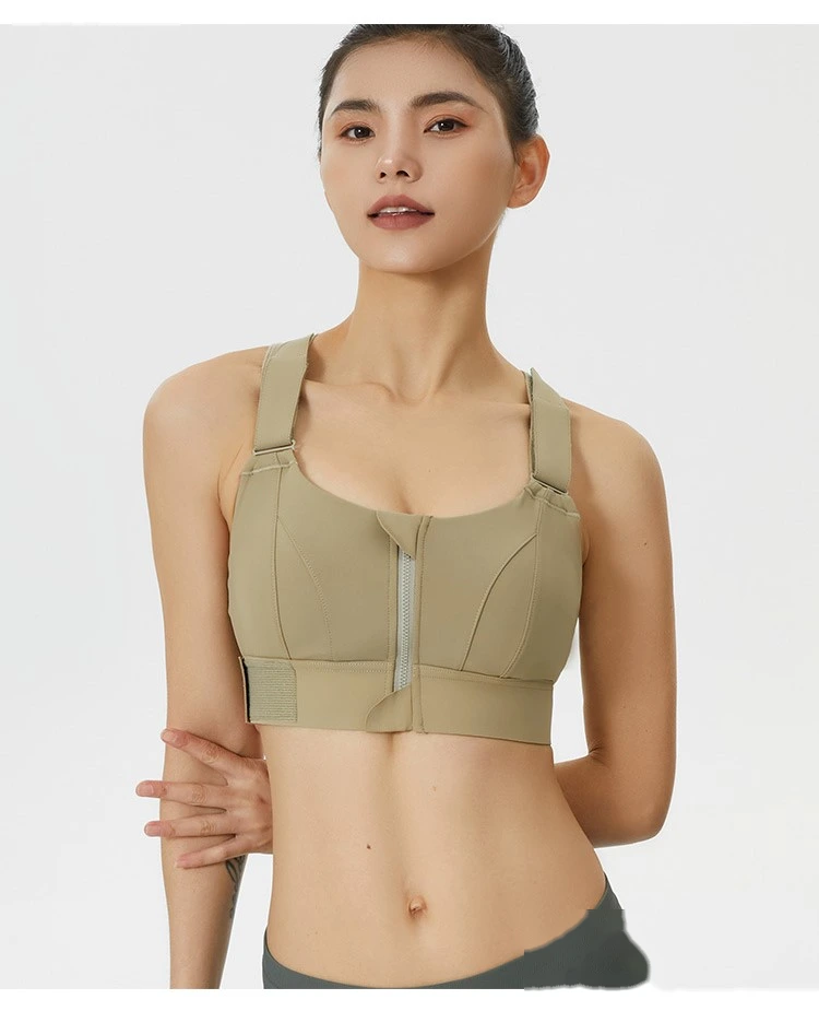 Womens zip sports bras high strength adjustable workout gym bra detail