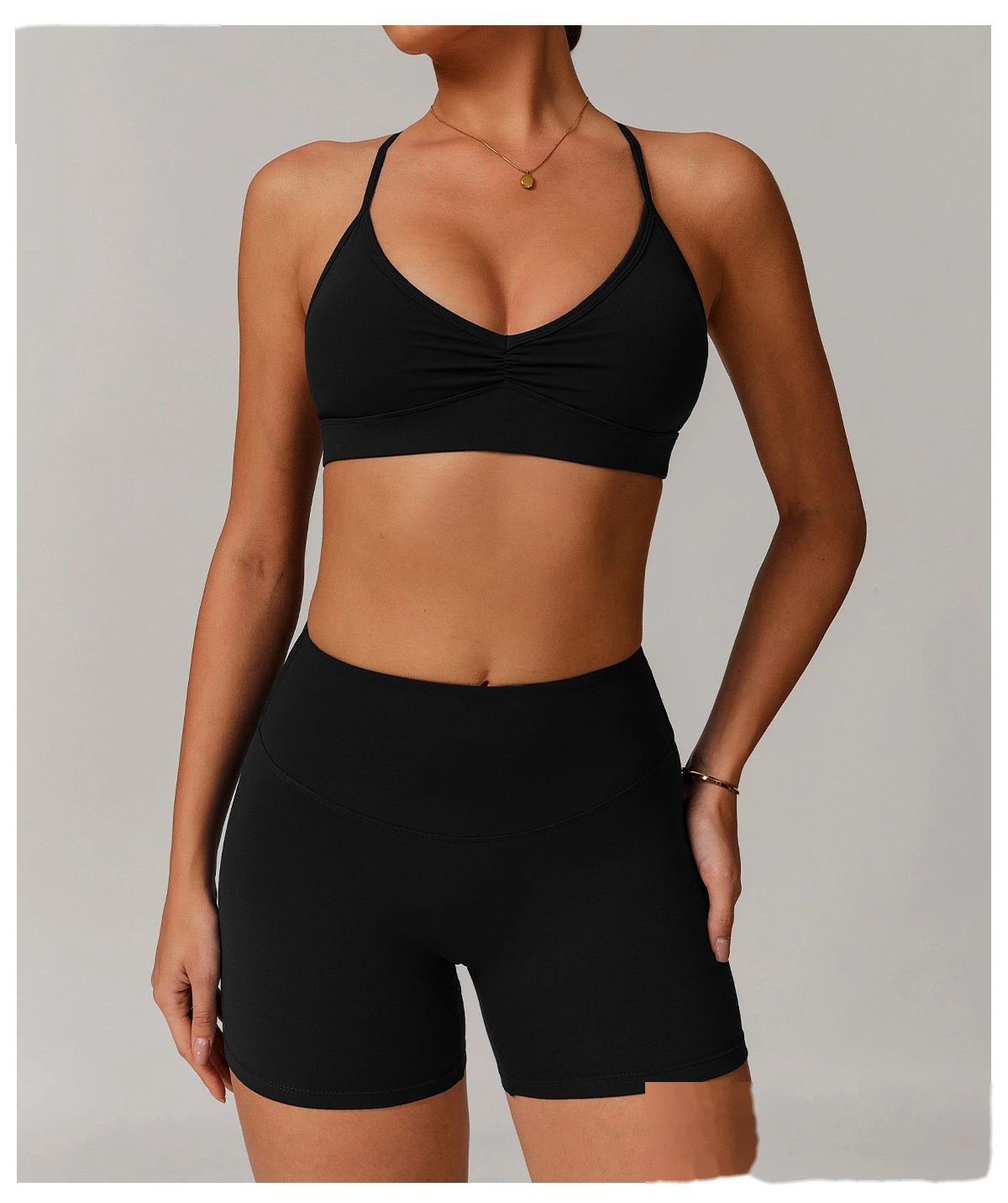Quick-drying V-neck yoga bra cross-back pleated underwear running fitness bra detail