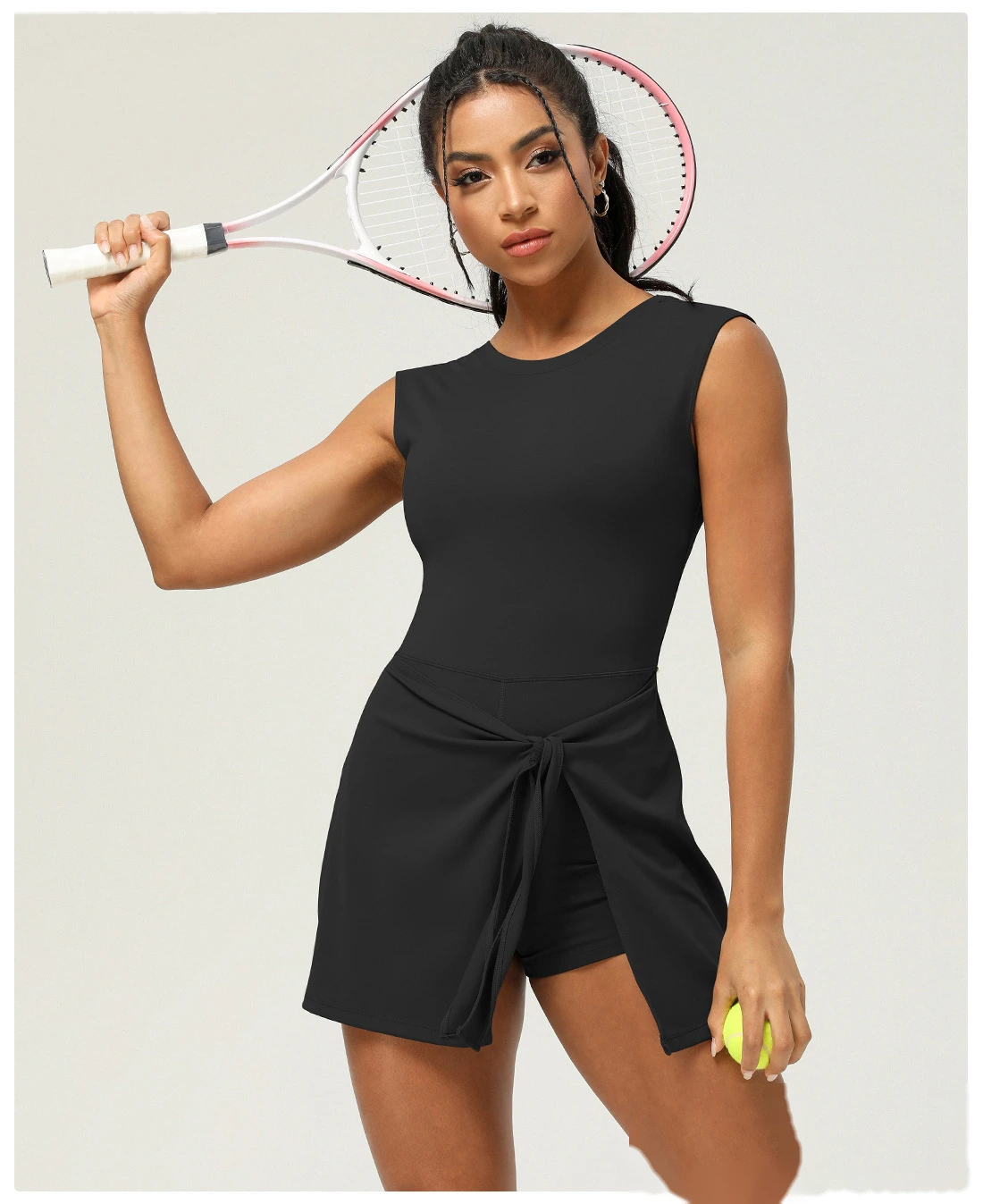Custom-made fake two-piece tight-fitting sports slimming strap fitness back yoga women's tennis skirt detail