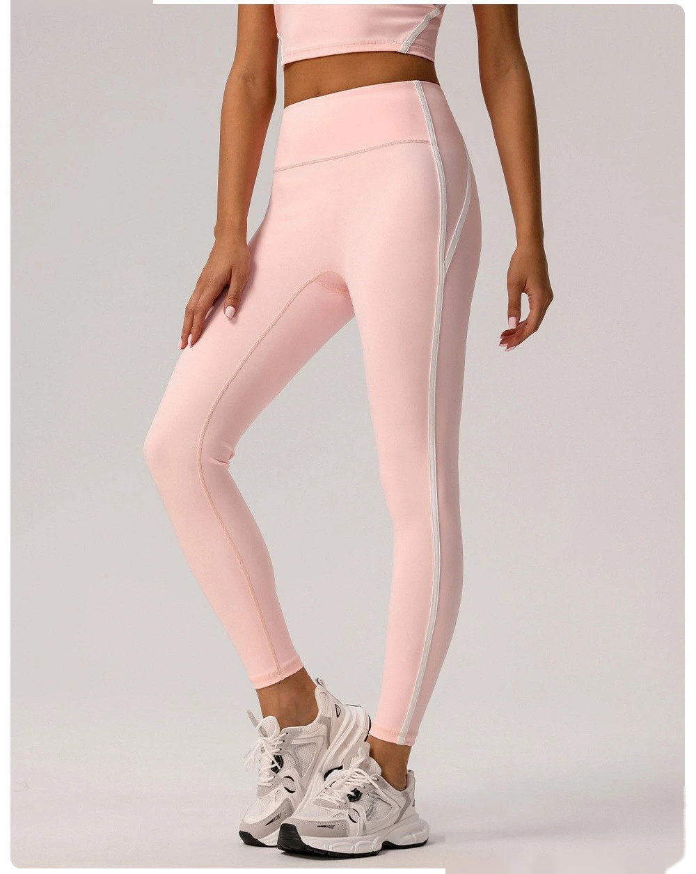 Customized European and American contrast high waist nude yoga pants ladies running fitness tight sports pants detail
