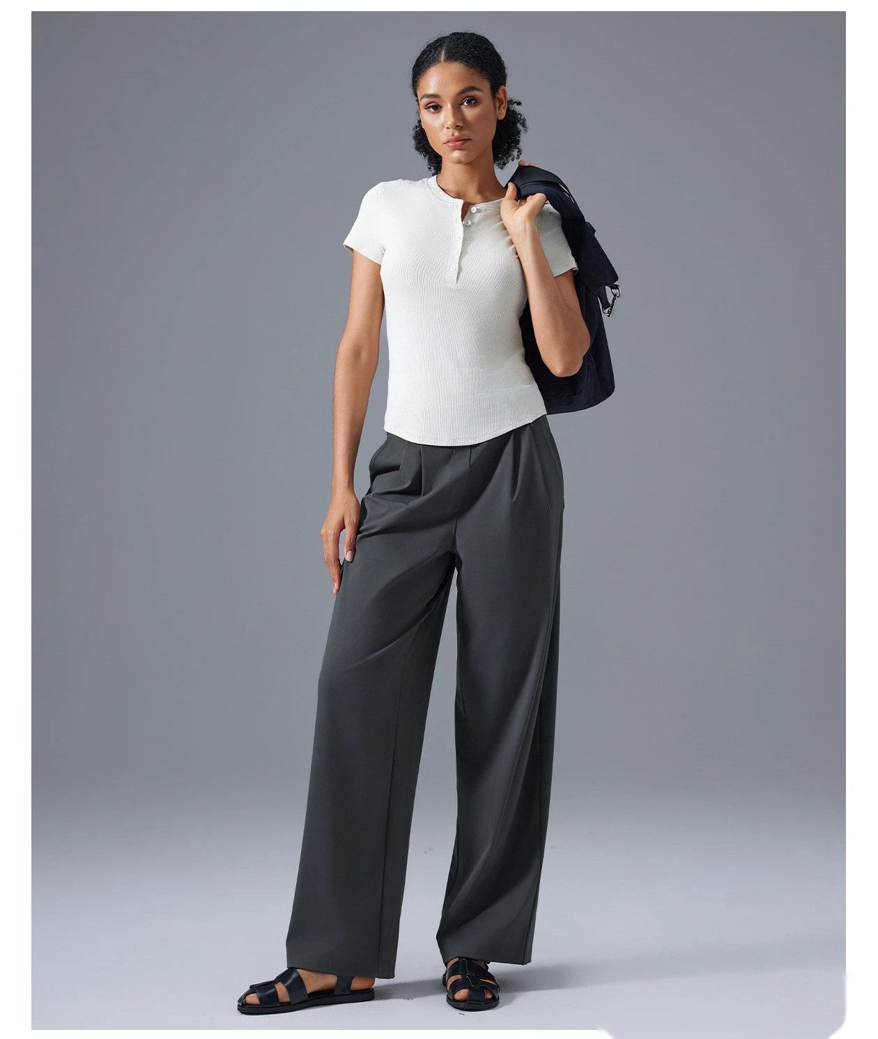 Customized women's loose wide-leg pants with high waist drape breathable straight pants sports casual pants. detail