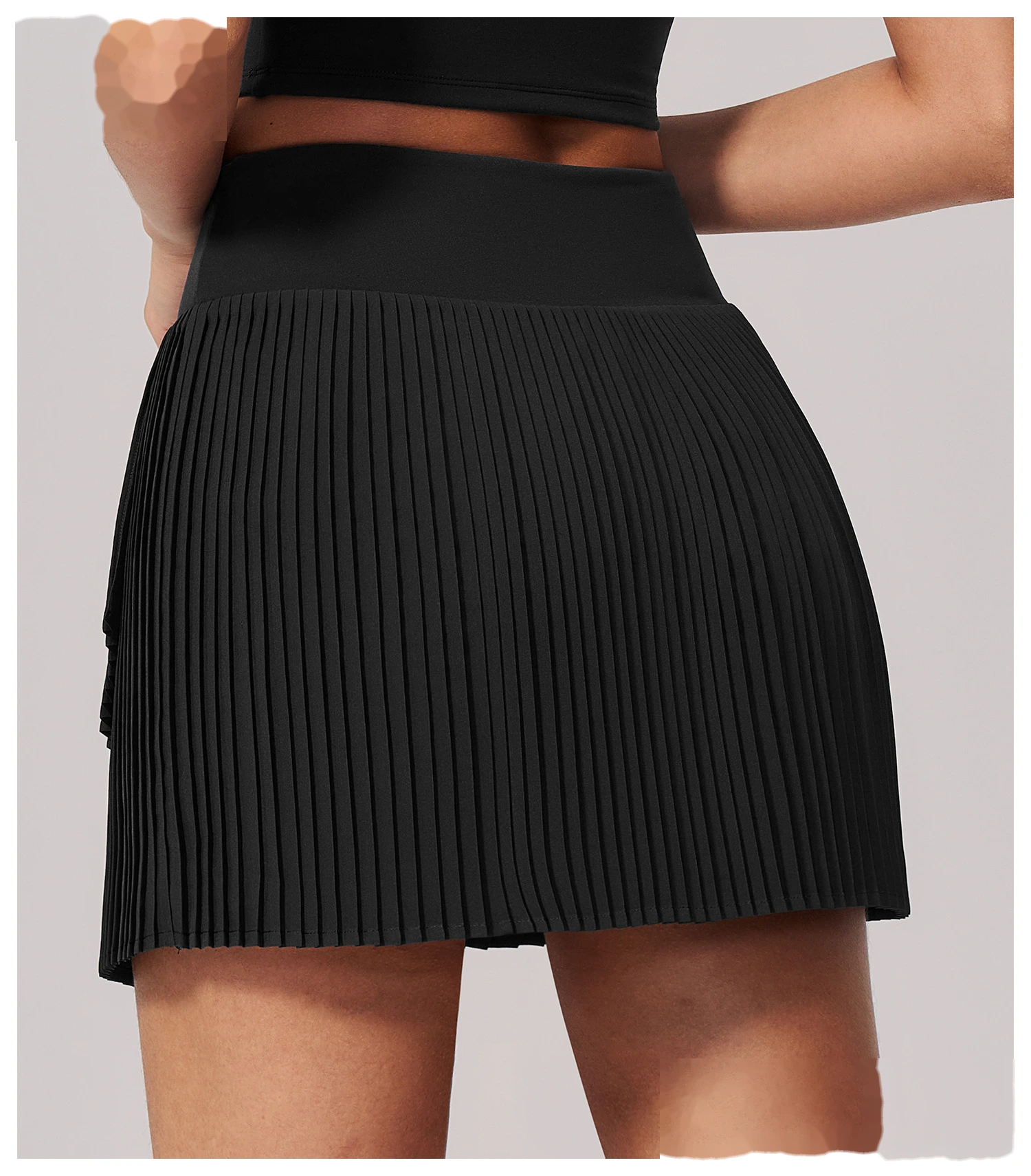 Women Summer Activewear Suit, Stretch Yoga Top + Anti-Exposure Pleated Tennis Skirt, Lightweight Fitness Outfit detail