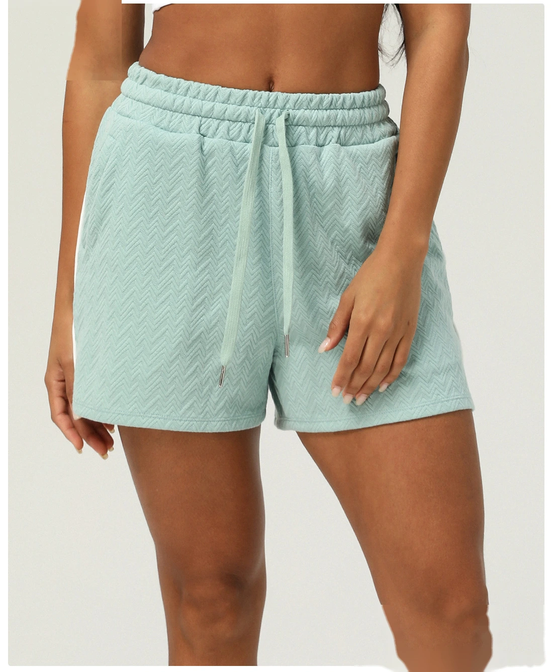Customized sports casual shorts high waist yoga pants female drawstring outdoor running shorts detail