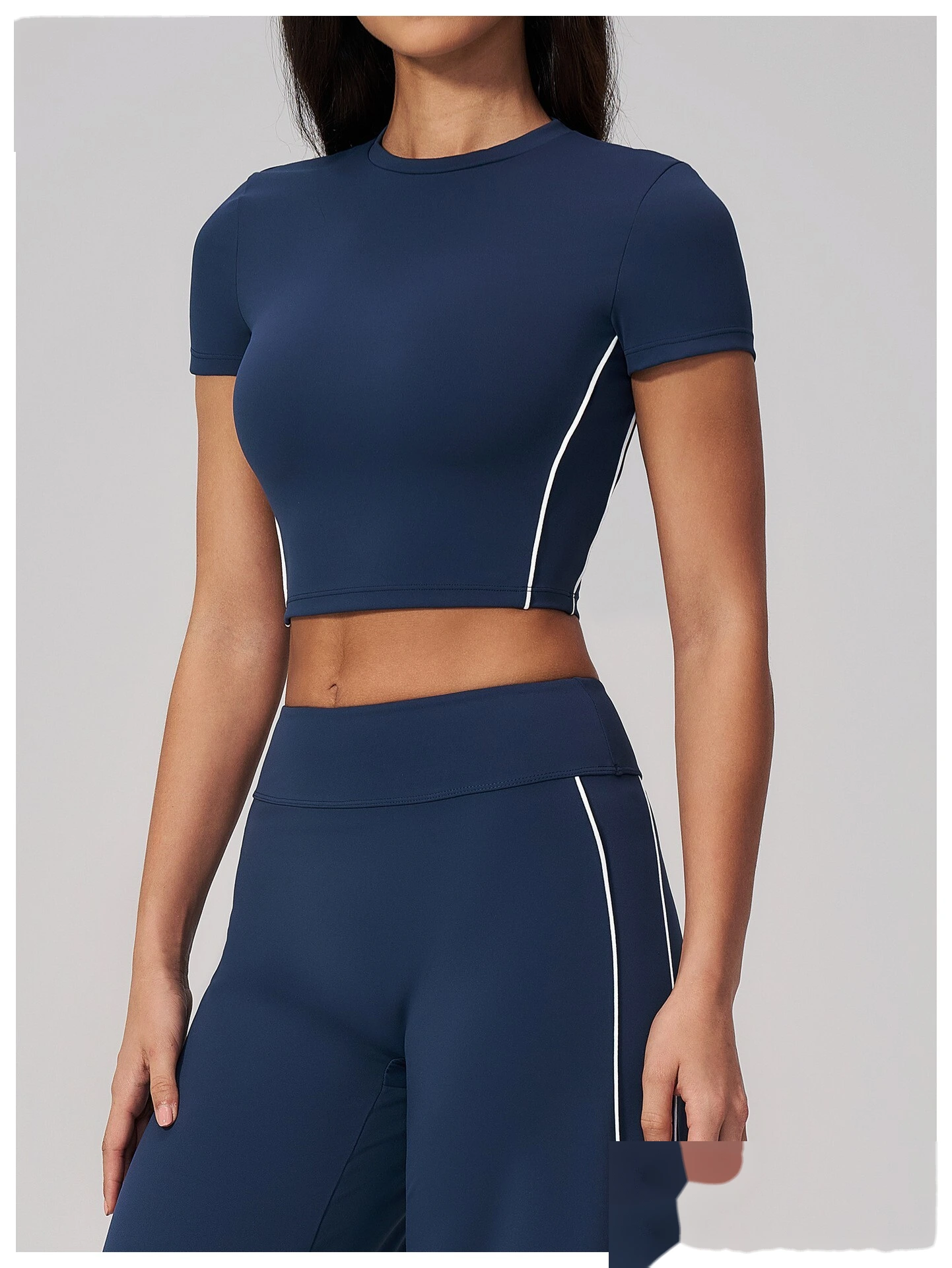 Custom Women Short Sleeve Yoga Top, Summer Cropped Tight Fitness T-shirt Quick Dry Sports Workout Tee detail