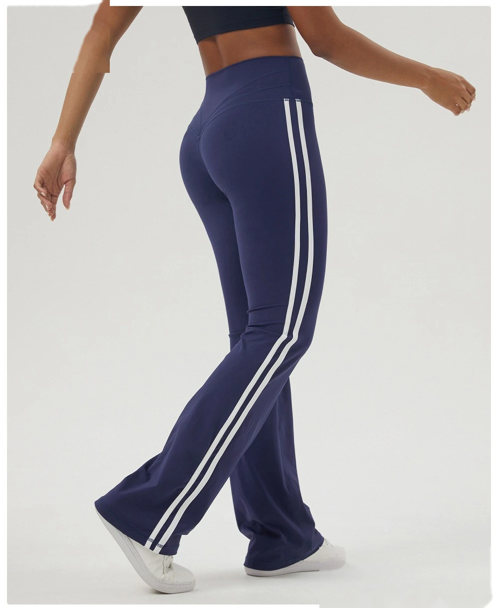Custom contrast striped yoga bell bottoms hip indoor fitness dance pants sports casual bell bottoms. detail