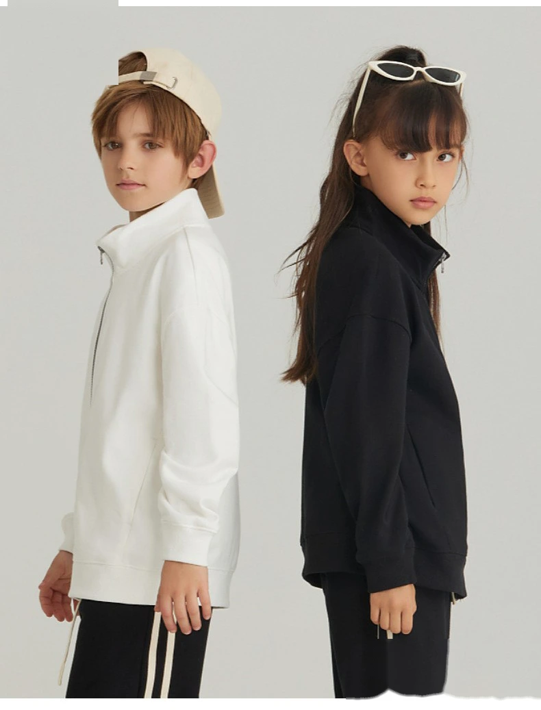 Customized spring and autumn cotton terry collar zipper cardigan jacket loose sports suit for boys and girls detail