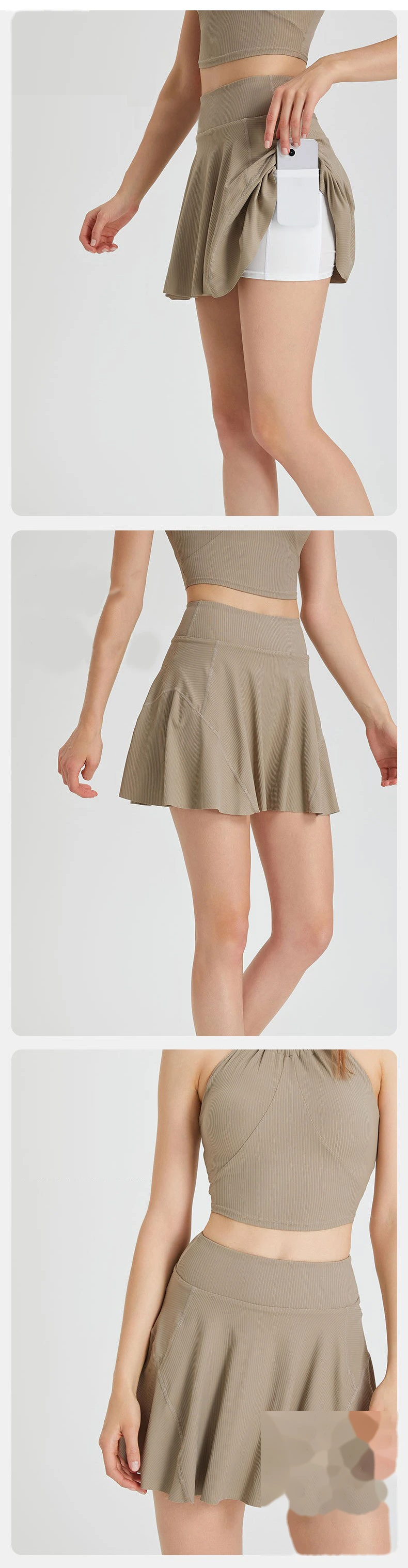 Women 2 in 1 tennis skirt high waist running badminton pleated skirt detail