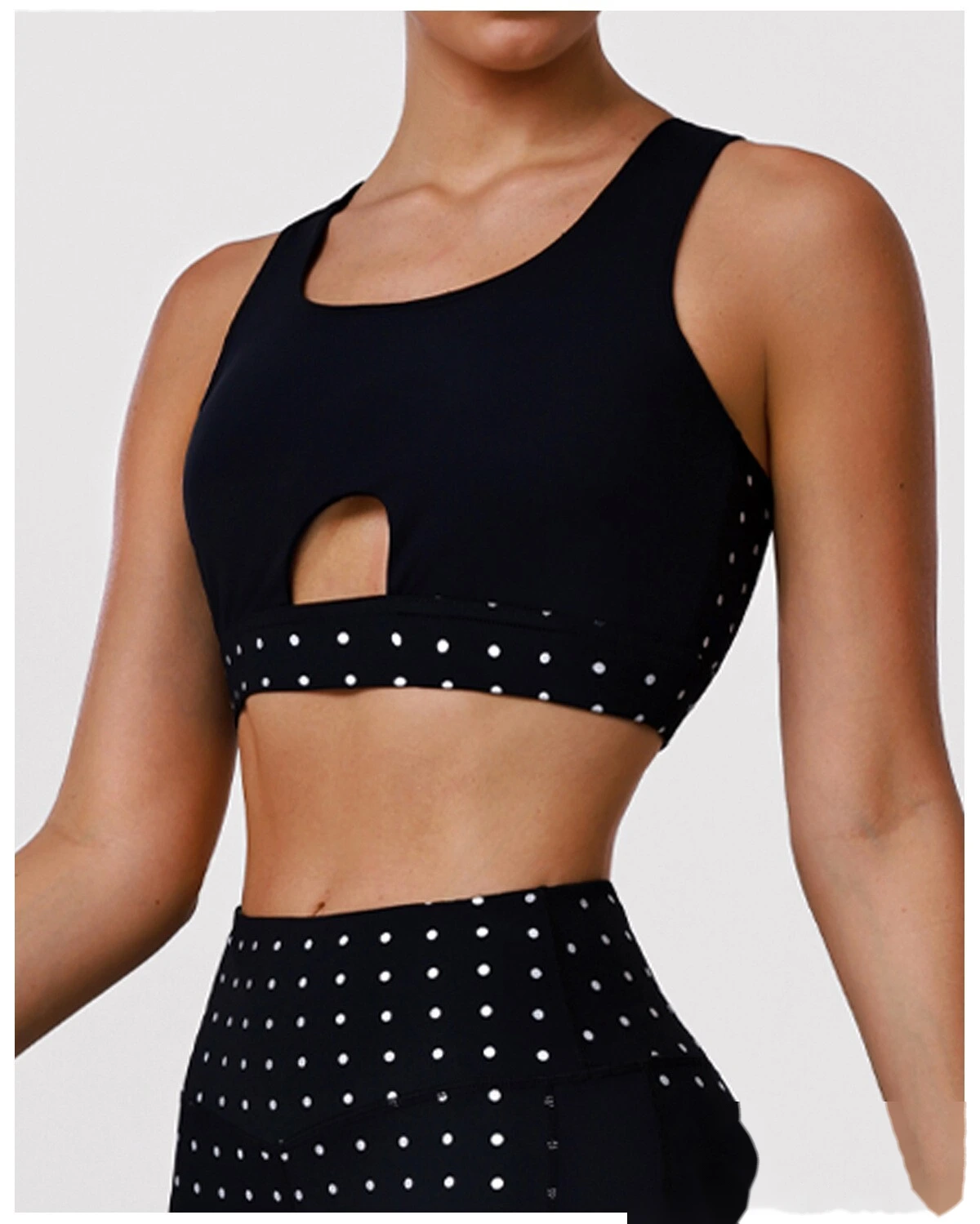 Bulk Custom Polka Dot Activewear Set - Open Back Bra & High-Waisted Tummy Control Yoga Pants detail