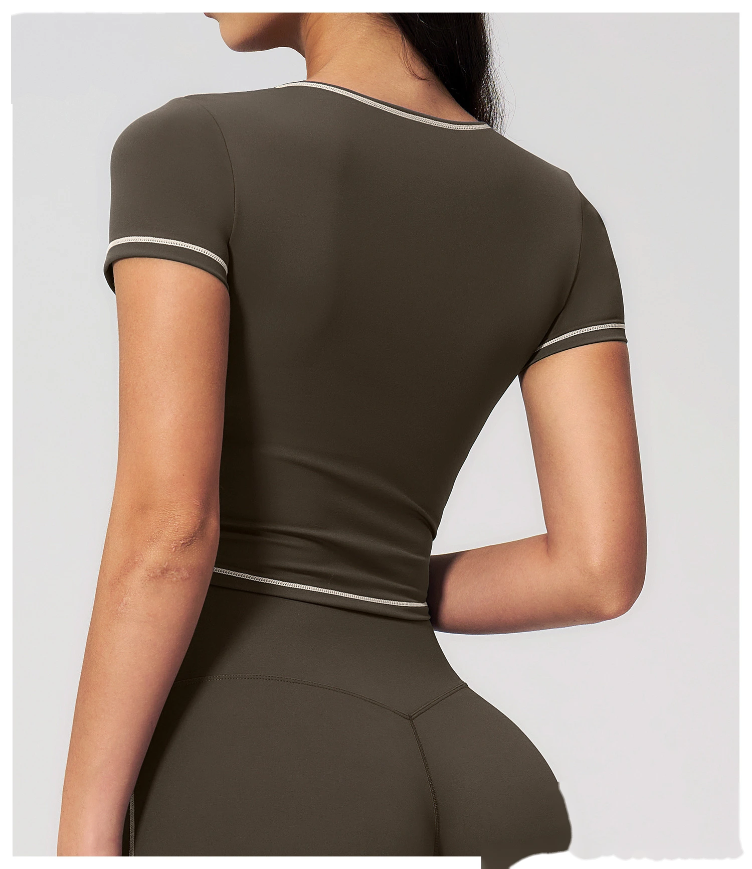 Women's Yoga Short Sleeve Top, Skinny Crop Waist Color Block Outdoor Quick Dry Running Fitness Sports Tee detail