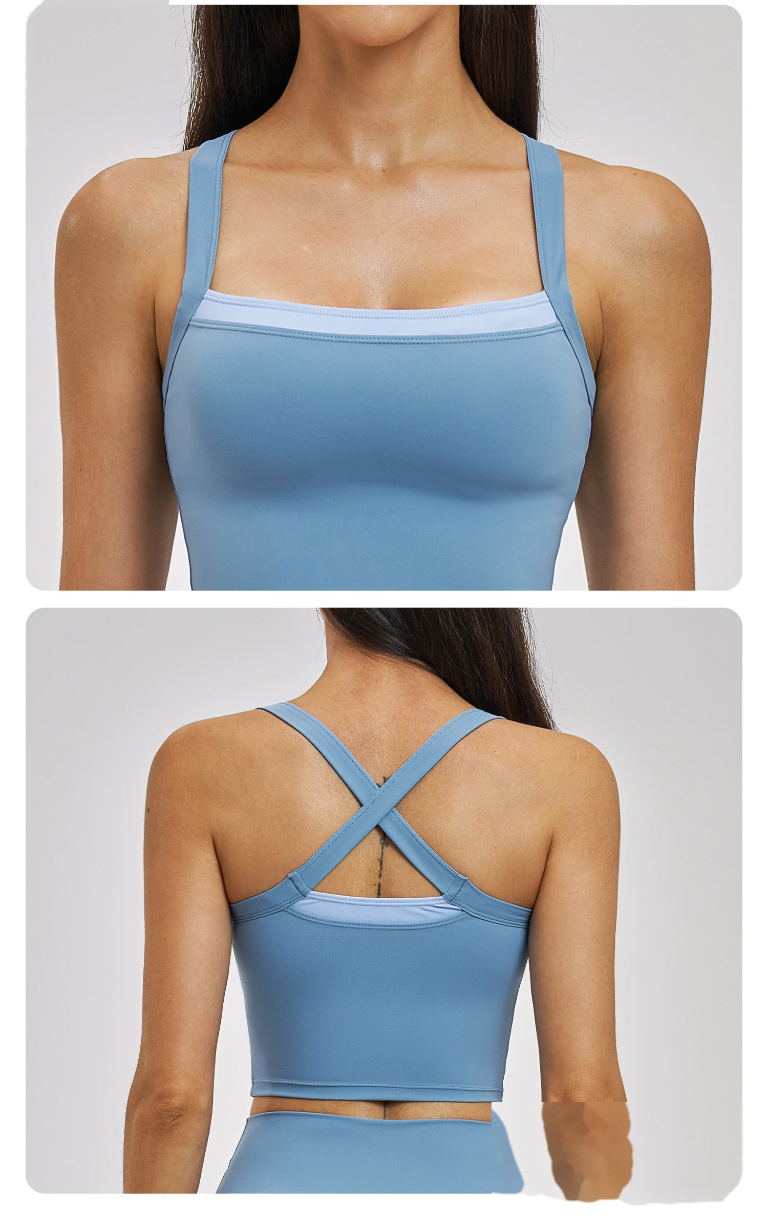 Women’s Fake Two-Piece Yoga Tank Top Set Crisscross Beauty Back Color Block Sports Shorts Active Wear detail