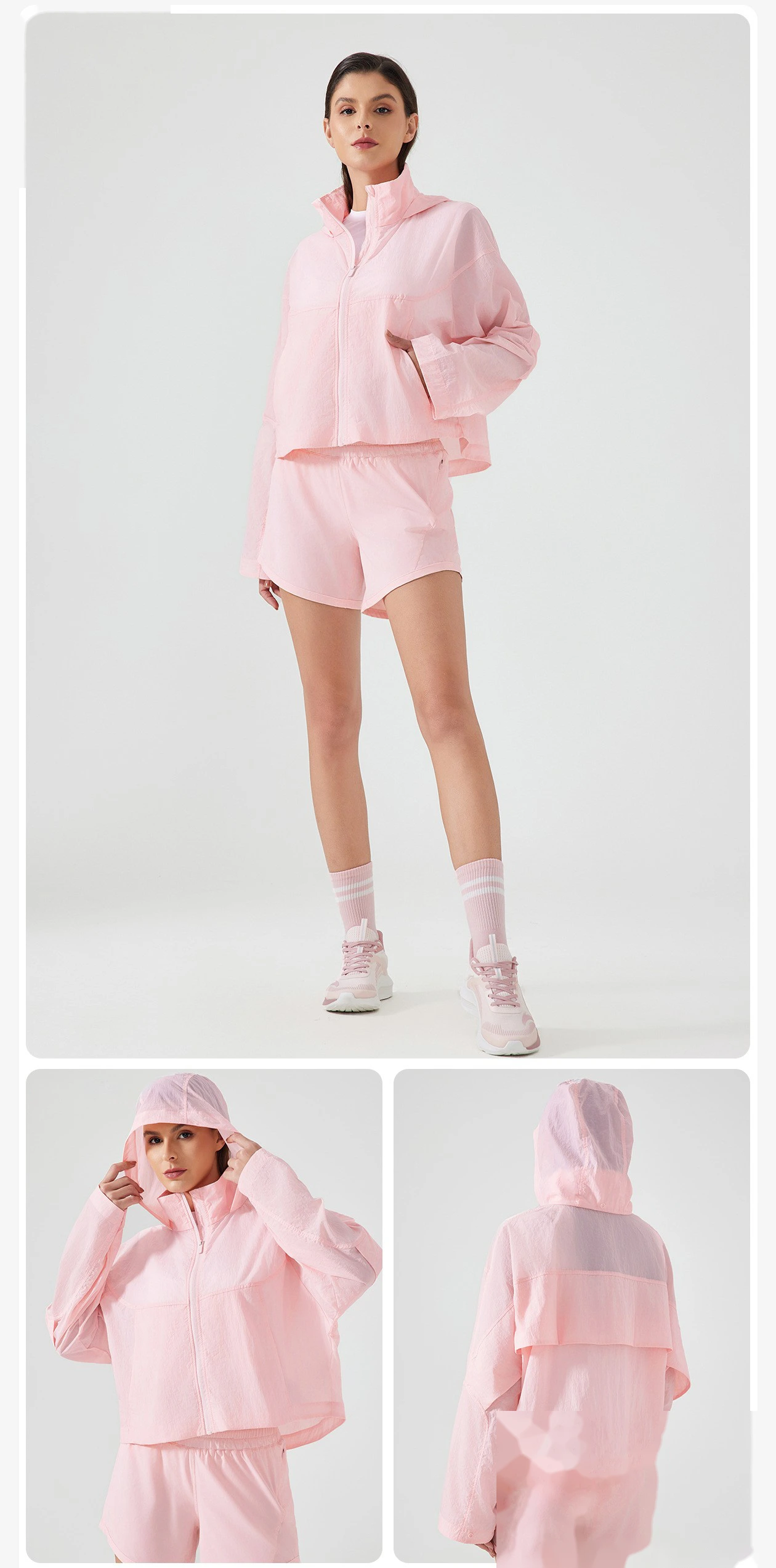 Customized summer ice hooded sunscreen clothing waterproof quick-drying breathable UV skin coat for women. detail