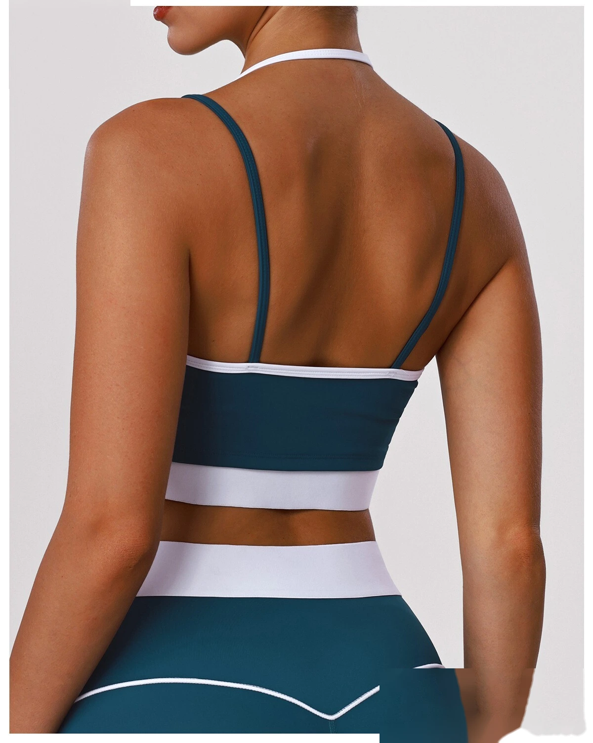 Bulk Custom Color Block Fitness Bra - Thin-Strap Shockproof Padded Yoga Tank for Gym Running Workouts detail