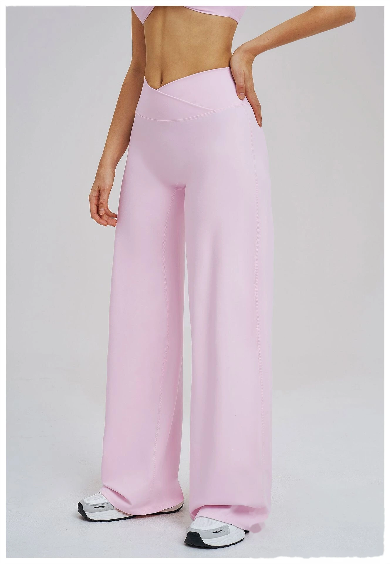 Bulk Custom Legging Lined Wide-Leg Pants - Women's Cross Waist Loose Straight Yoga Gym Activewear detail
