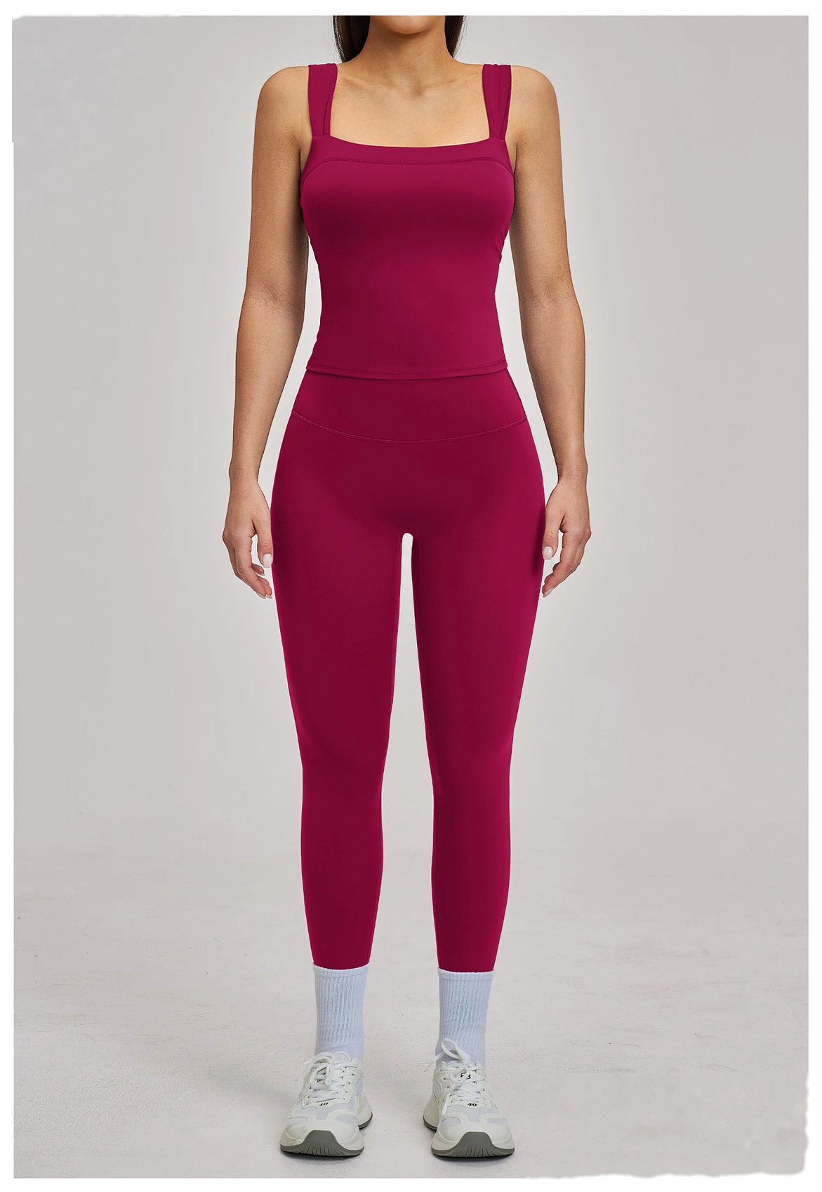 Women’s High Elastic Square Neck Yoga Outfit Beauty Back Sports Vest with Yoga Leggings Fitness Set detail