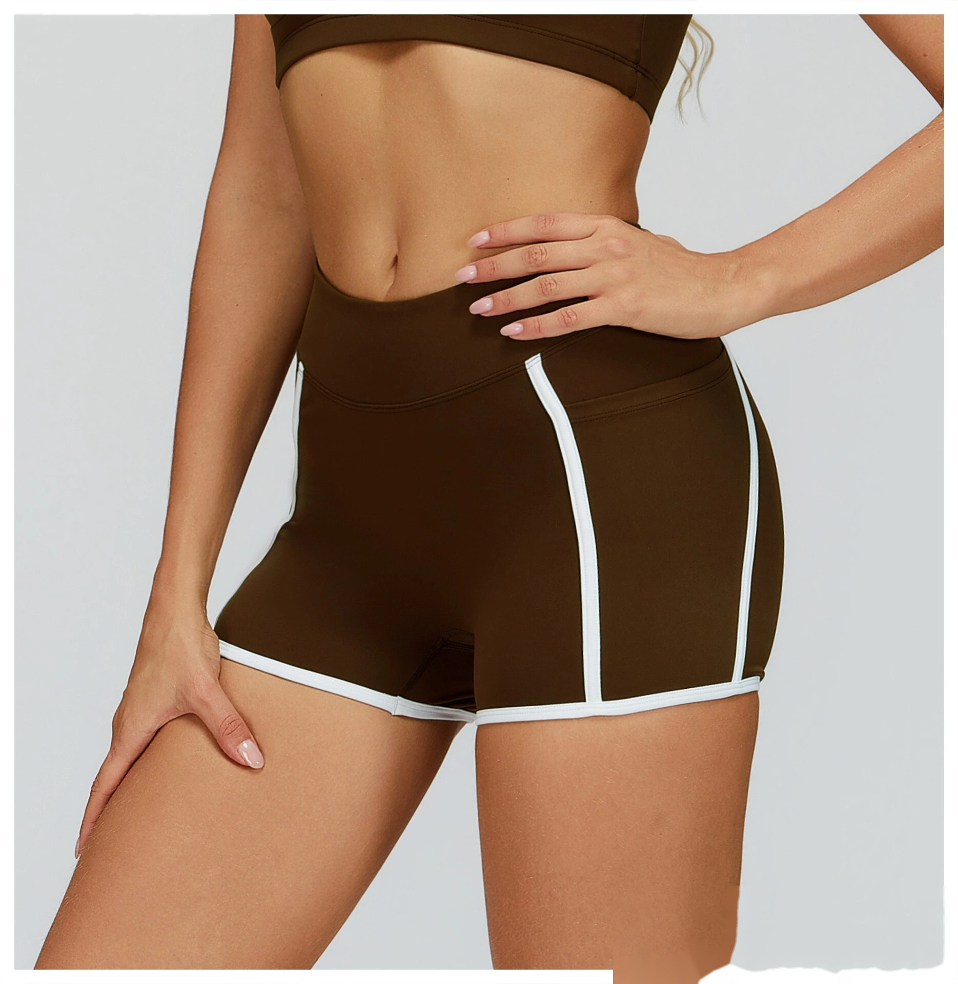 Custom Naked-Feel Yoga Shorts - Women’s High-Waisted Color Block Tight Butt-Lifting Running Shorts detail