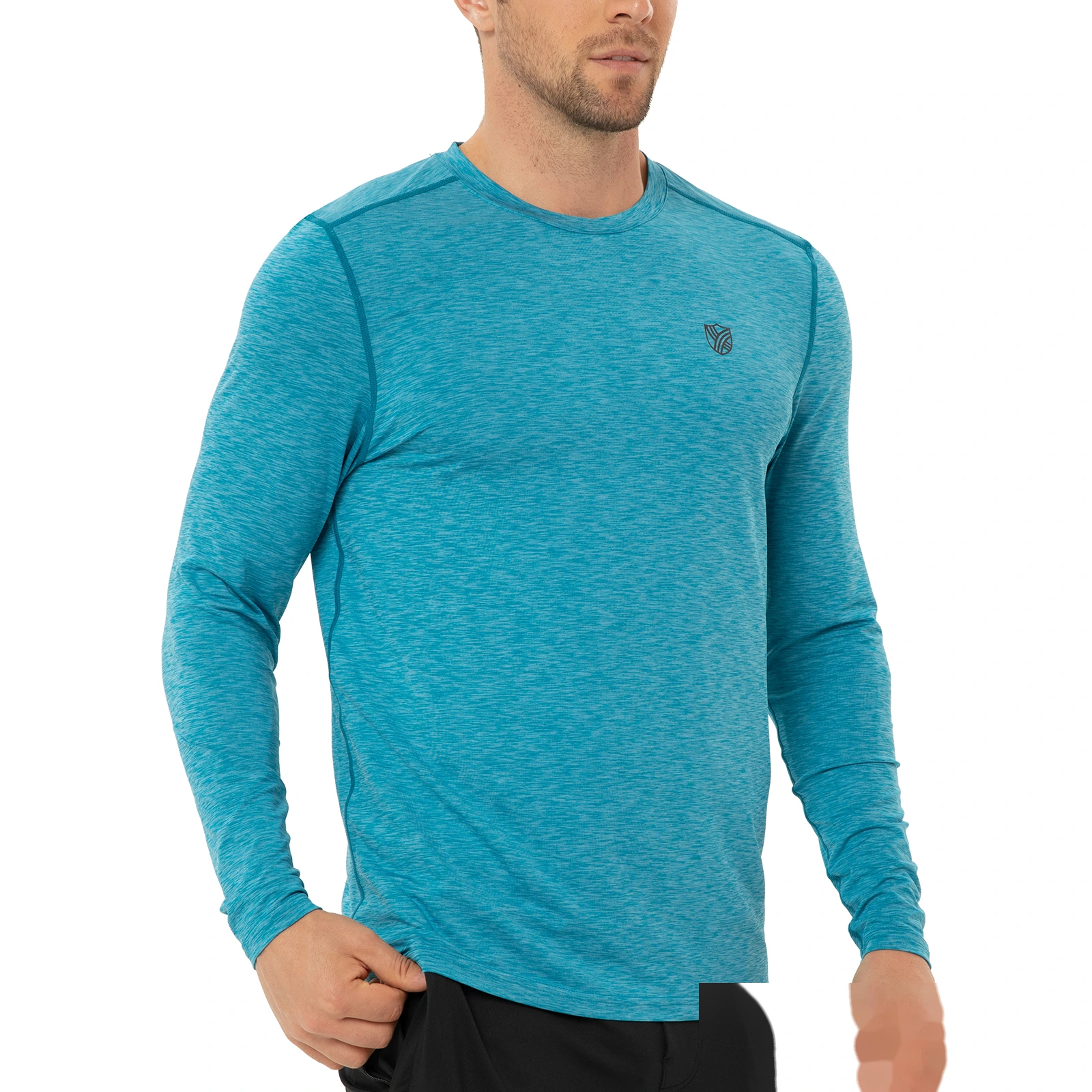 UPF outdoor men's running fitness training sunscreen quick-drying breathable round neck long sleeve T-shirt detail