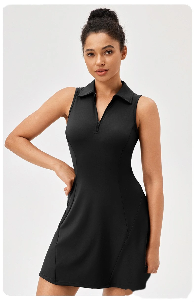 Custom lapel tennis skirt women's quick-drying breathable waist contrast sports leisure fitness dress detail