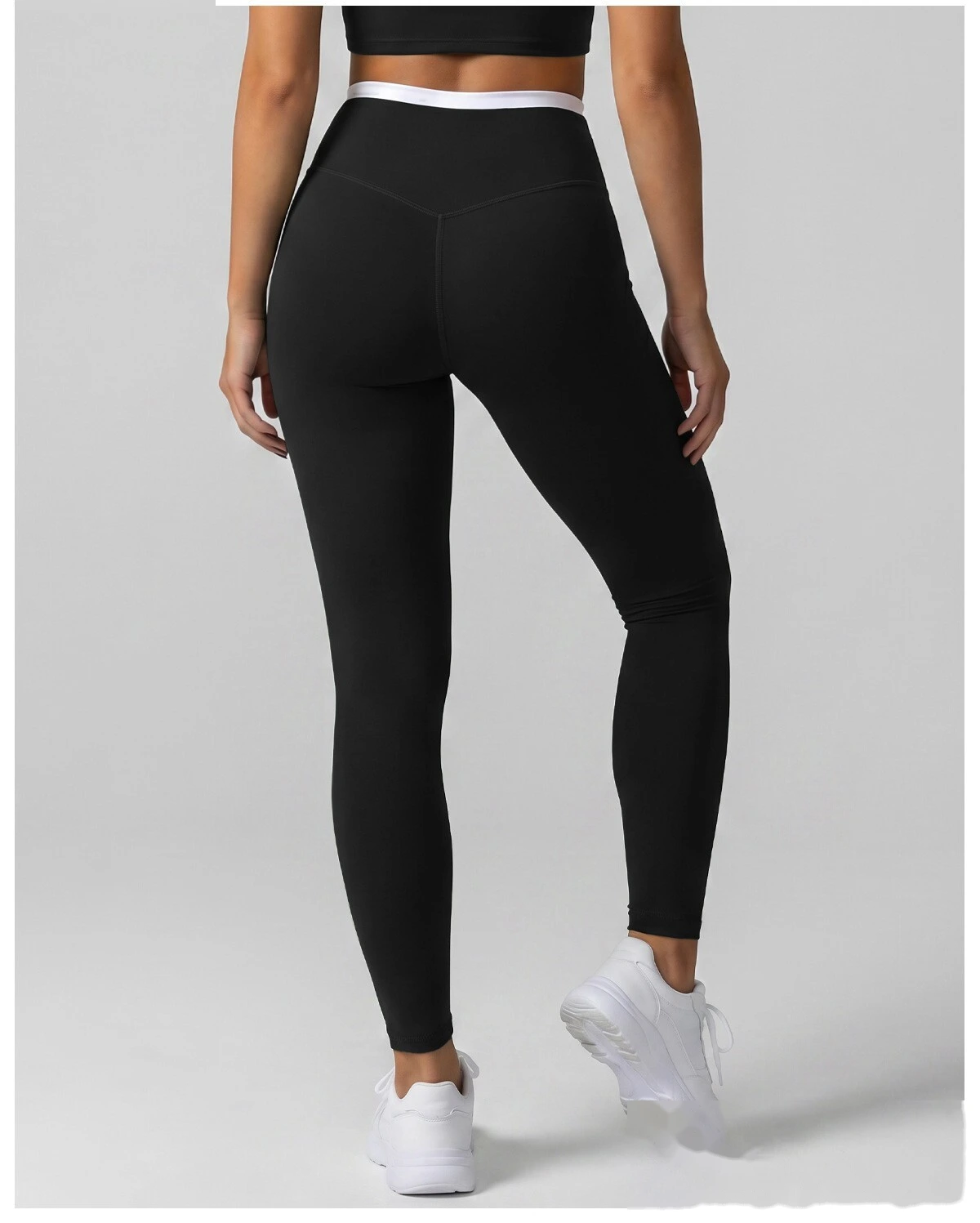 Women Contrast Color Activewear Set, Crisscross Back Tank Top + High Rise Stretch Leggings, Soft Naked-Feel Gym Outfit detail
