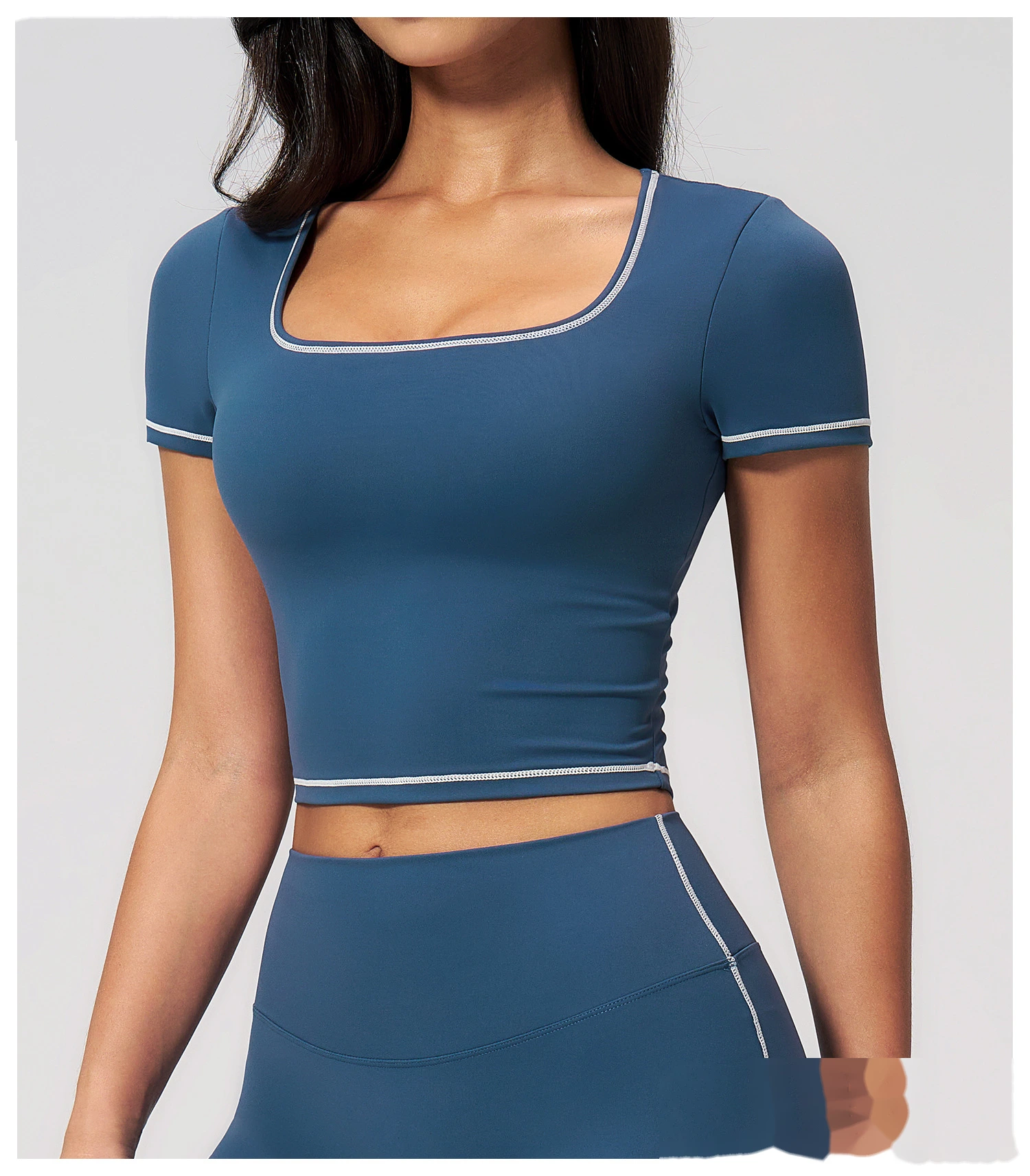 Women's Yoga Short Sleeve Top, Skinny Crop Waist Color Block Outdoor Quick Dry Running Fitness Sports Tee detail