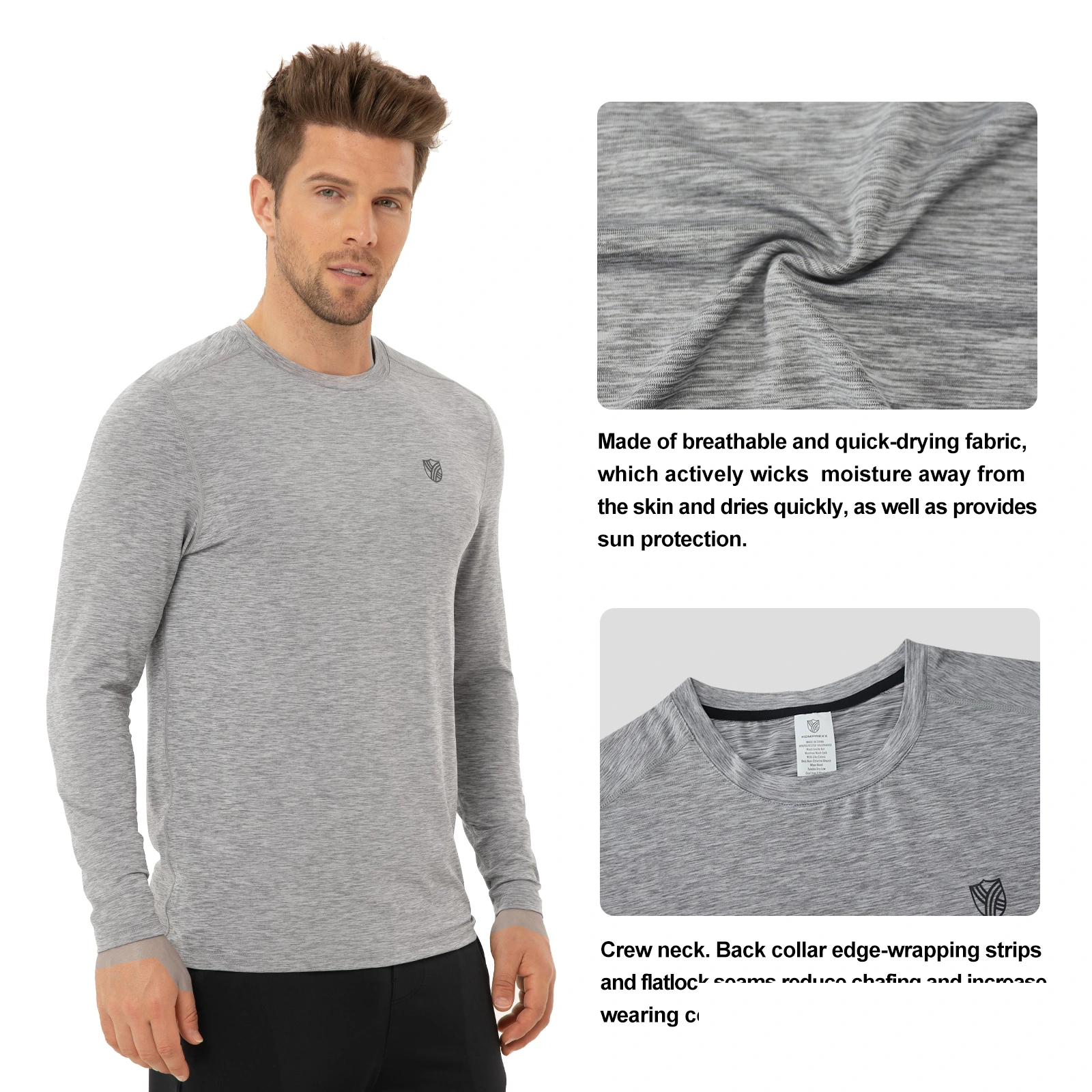 UPF outdoor men's running fitness training sunscreen quick-drying breathable round neck long sleeve T-shirt detail