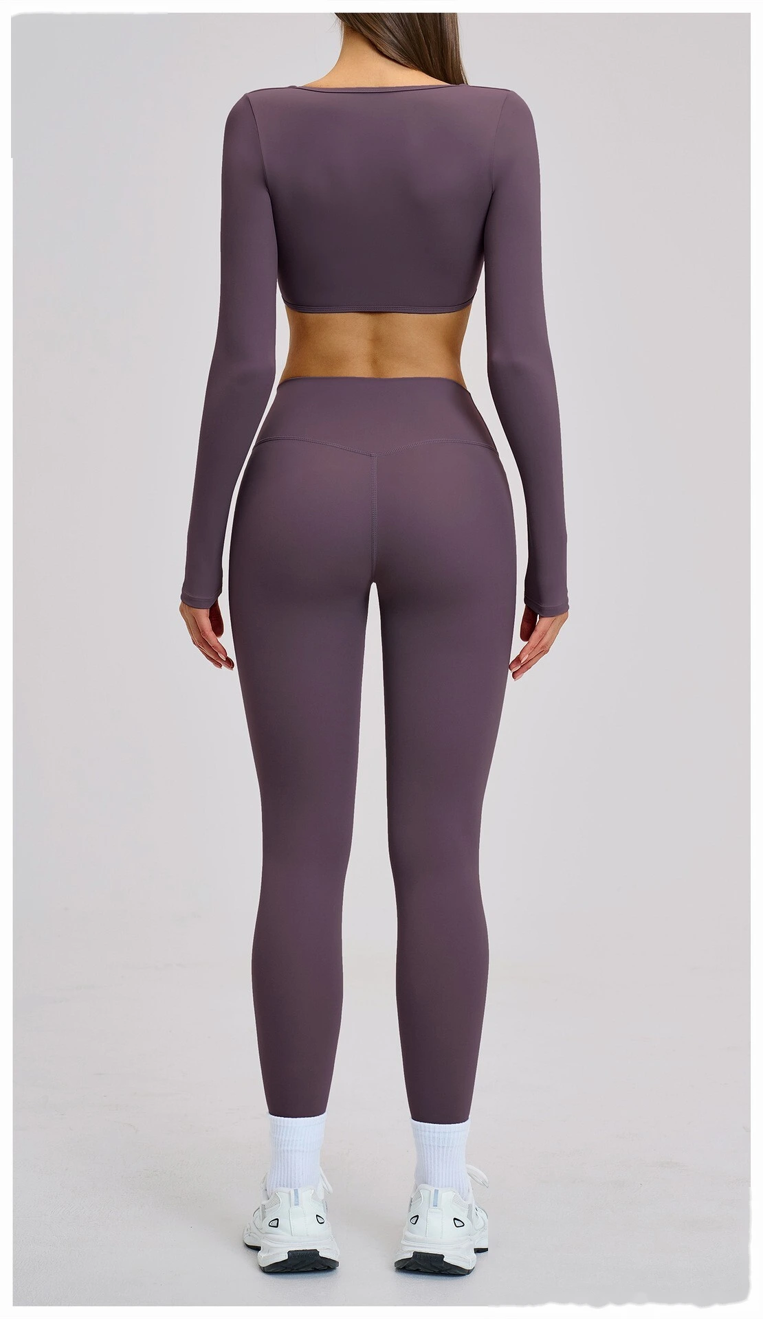 Women’s Custom Long Sleeve V-Neck Cropped Yoga Top Outdoor Fitness Workout Running Active Set detail