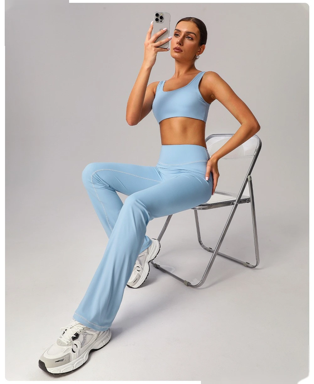 Customized yoga wide-leg pants, high waist, tight hips, horns, abdomen, fitness and leisure pants. detail