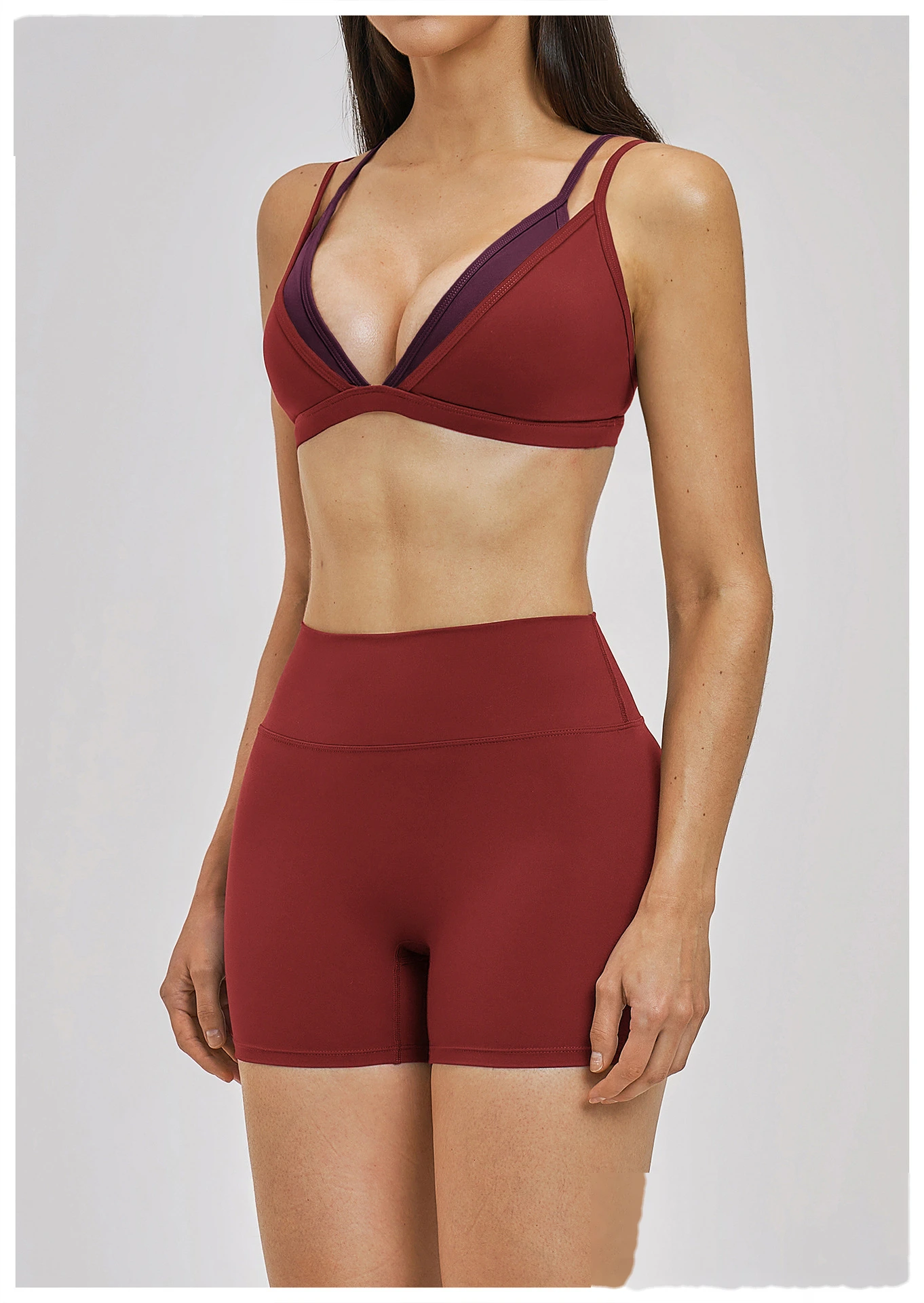 Women’s Fake Two-Piece Yoga Tank Top Set Crisscross Beauty Back Color Block Sports Shorts Active Wear detail