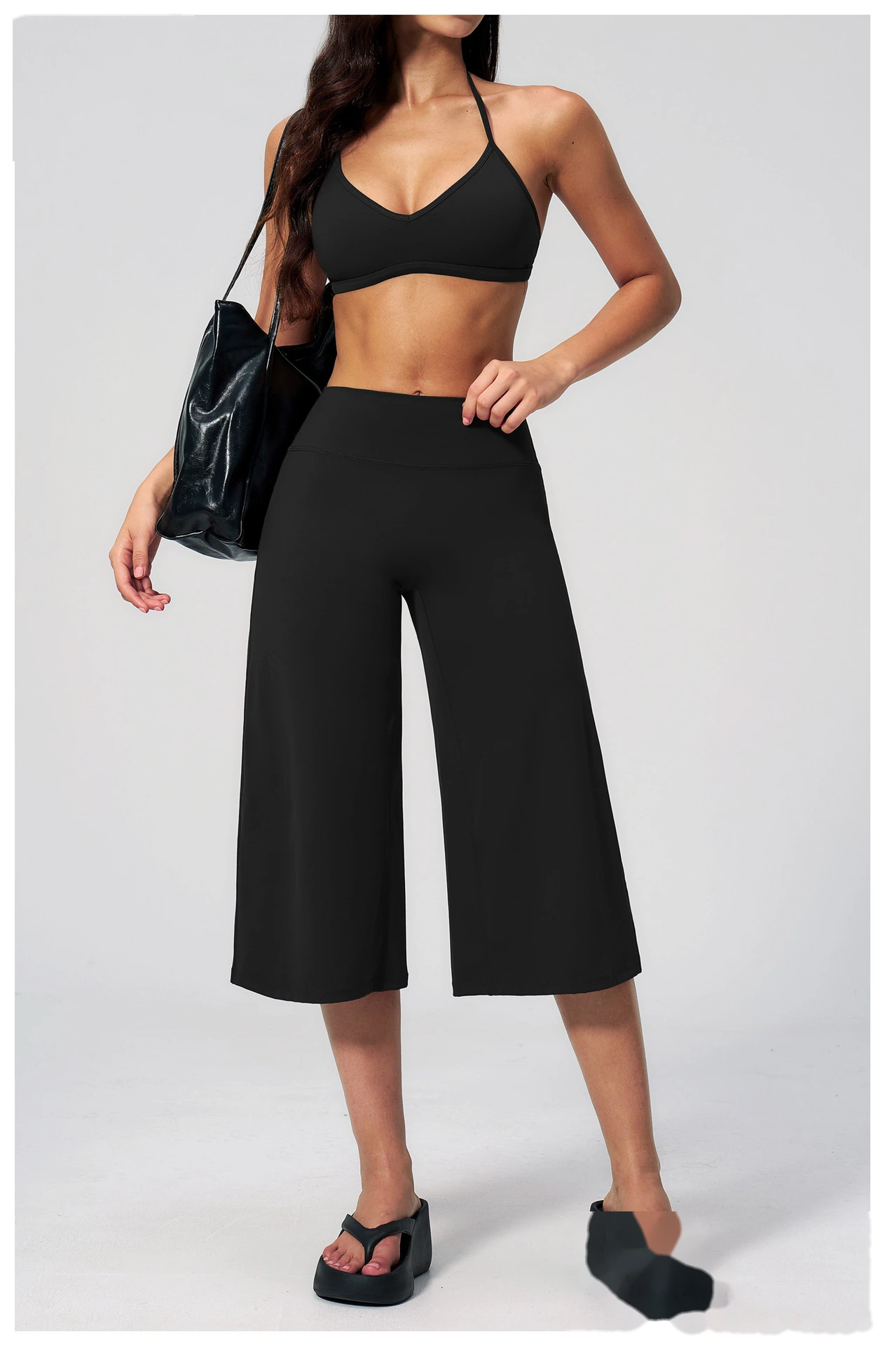 Beauty Back Shockproof Sports Bra Yoga Set, High Waist Wide Leg Seven Points Pants Fitness Suit detail