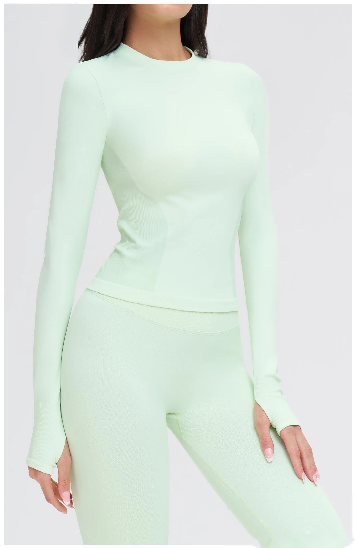 Custom Seamless Yoga Long Sleeve - Women's Crew Neck Tight High-Stretch Running Fitness T-Shirt detail