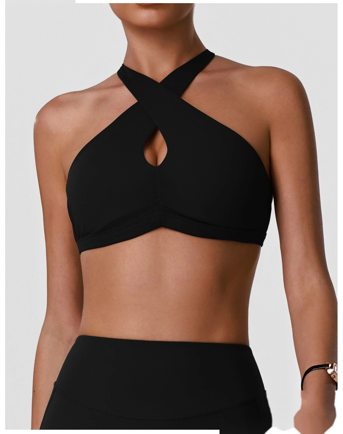 Women's Custom Halter Backless Sports Bra & High Waist Yoga Leggings Set Fitness Workout Tracksuit detail