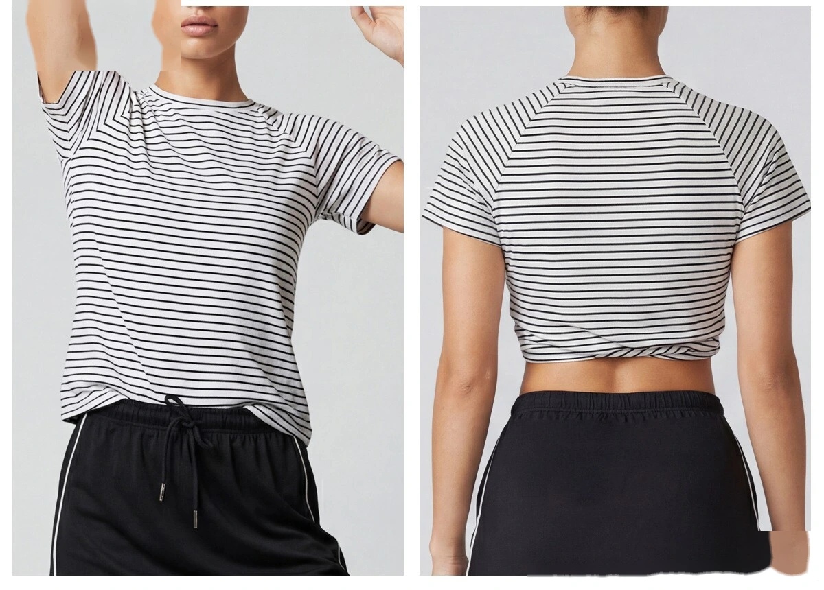 Custom striped new running training women breathable yoga fitness loose Joker T-shirt detail