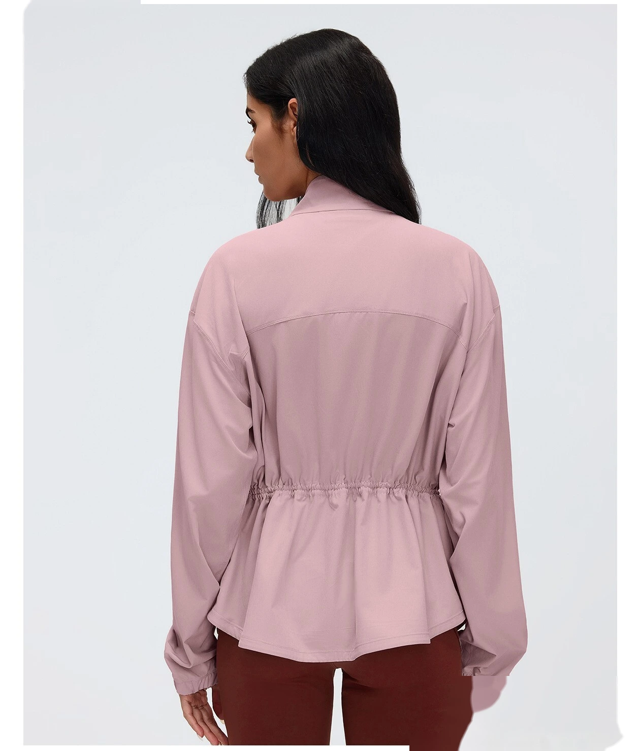 Custom Women’s Stand Collar Sports Jacket Slim Waist Loose Fit Workout Yoga Running Outerwear detail