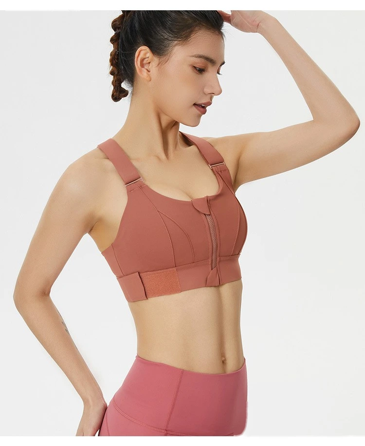 Womens zip sports bras high strength adjustable workout gym bra detail