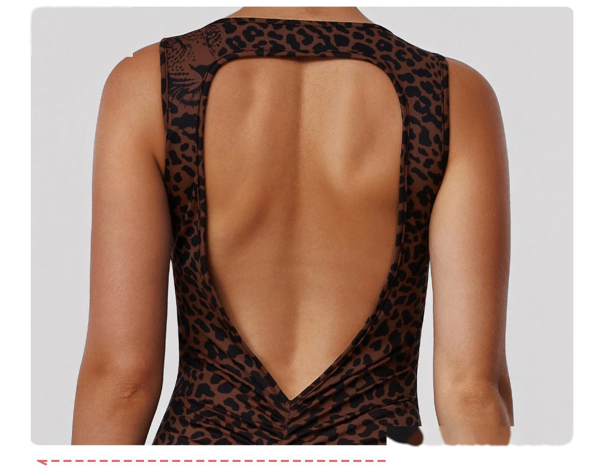 Custom Leopard Print Yoga Bodysuit - Women's Open Back Flared Butt-Lifting Sexy Casual Sports Jumpsuit detail