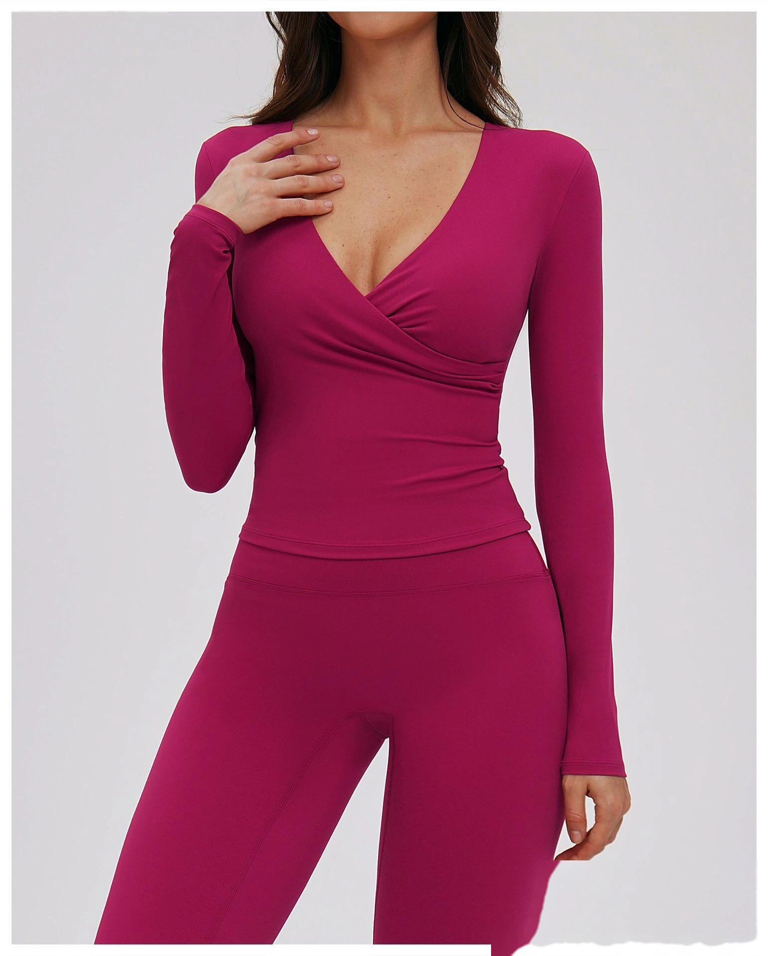 Custom Yoga Long Sleeve Top - Women's V-Neck Pilates Workout Shirt for Running & Fitness detail