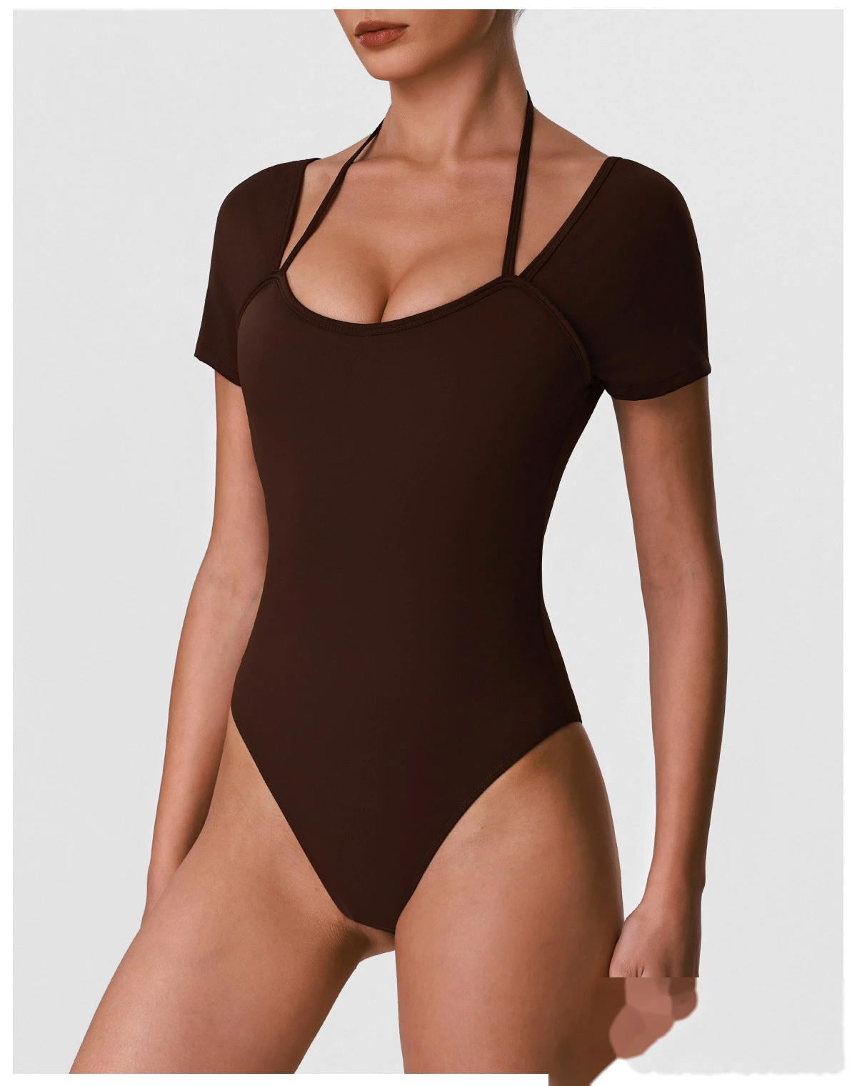 Cross Cutout Back One Piece Yoga Suit, Integrated Chest Pad Slimming Quick Dry Pilates Fitness Jumpsuit detail