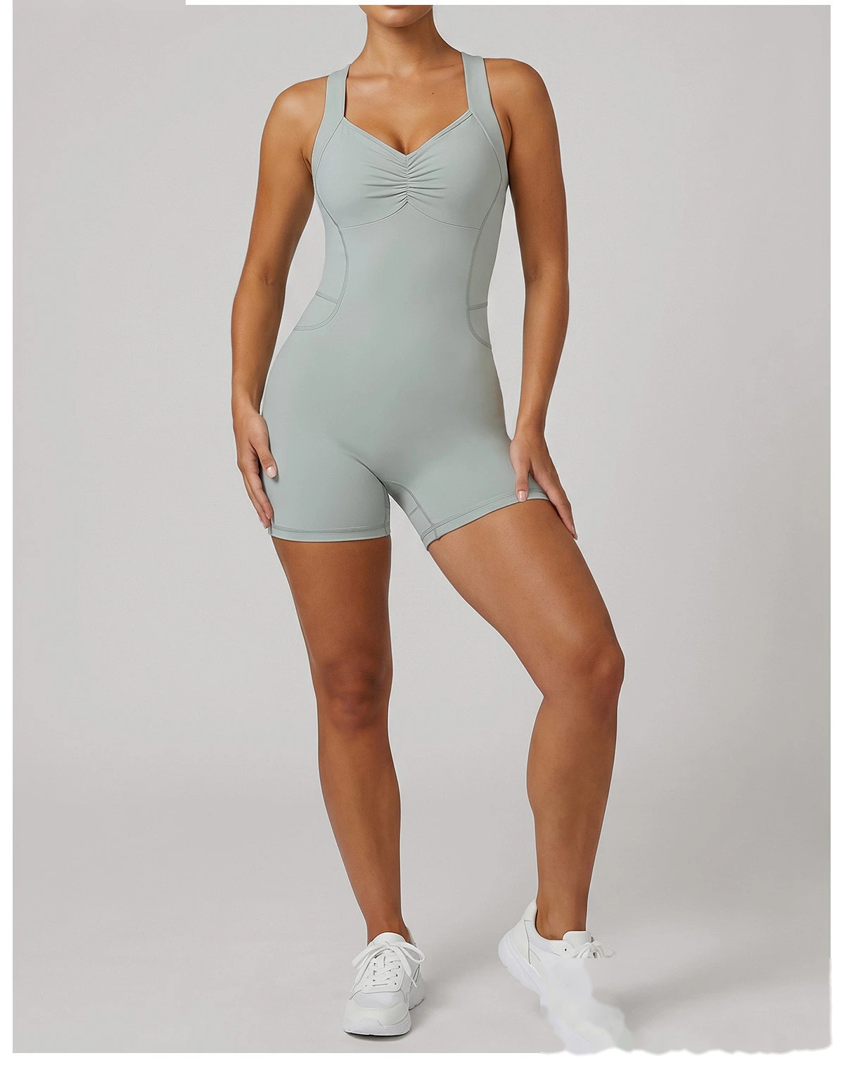 Custom European American Cross Back Shaping Jumpsuit, Sleeveless Waist & Hip Lifting Summer Yoga Bodysuit detail