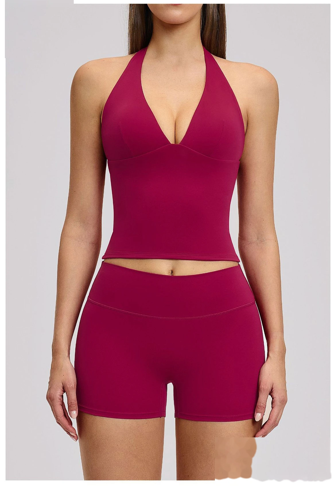 Women’s Custom Yoga Tank Top with Built-in Bra Pad Halter Backless High Stretch Yoga Set detail