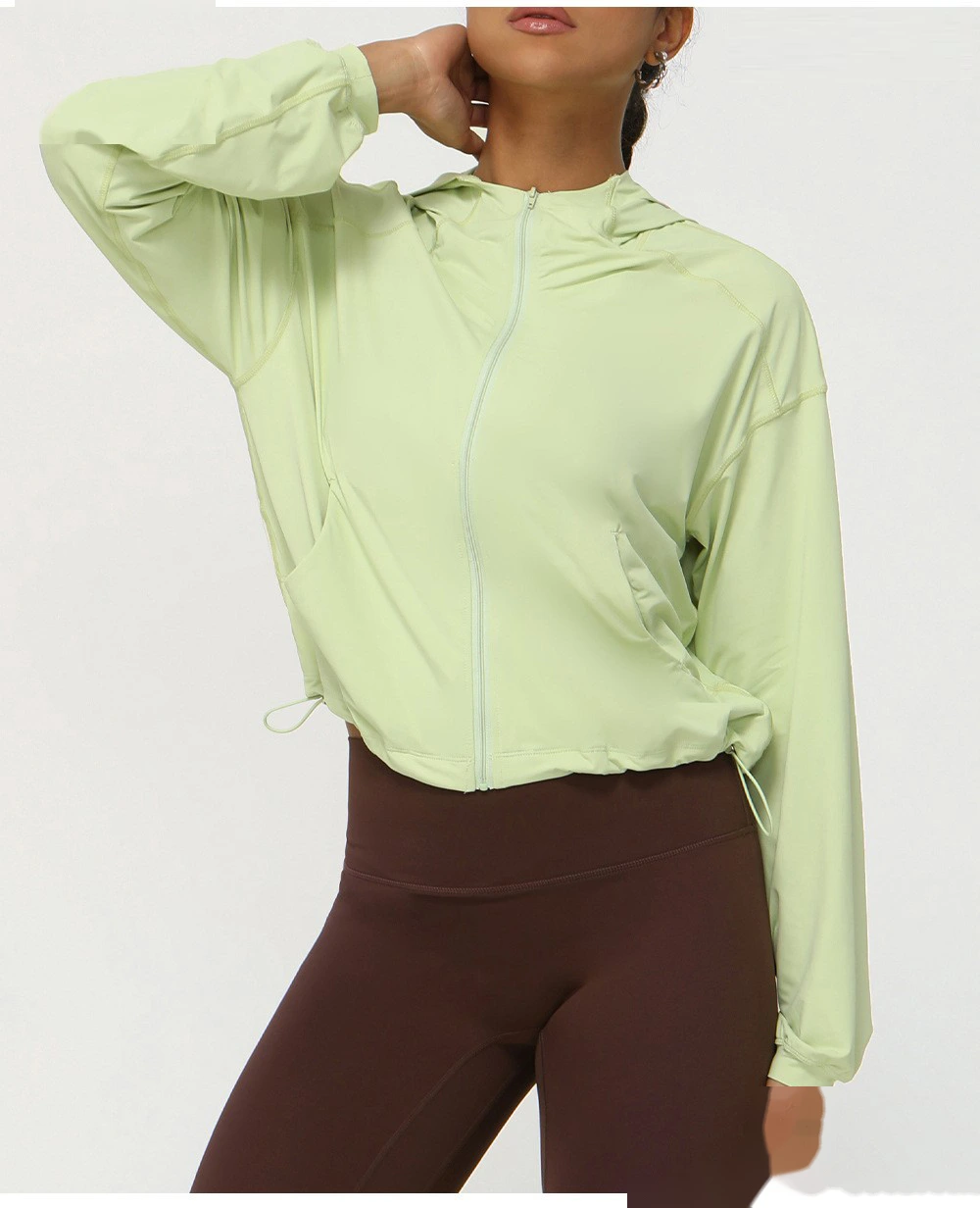 Custom autumn thin yoga clothing jacket quick-drying hooded fitness running sportswear jacket female detail