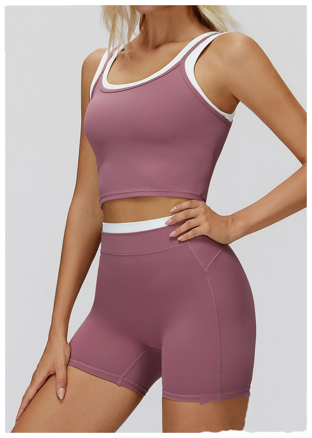Customizable Naked-Feel Sports Shorts | Women's Contrast Ribbed High-Waist, Tight-Fit Yoga & Running Style detail