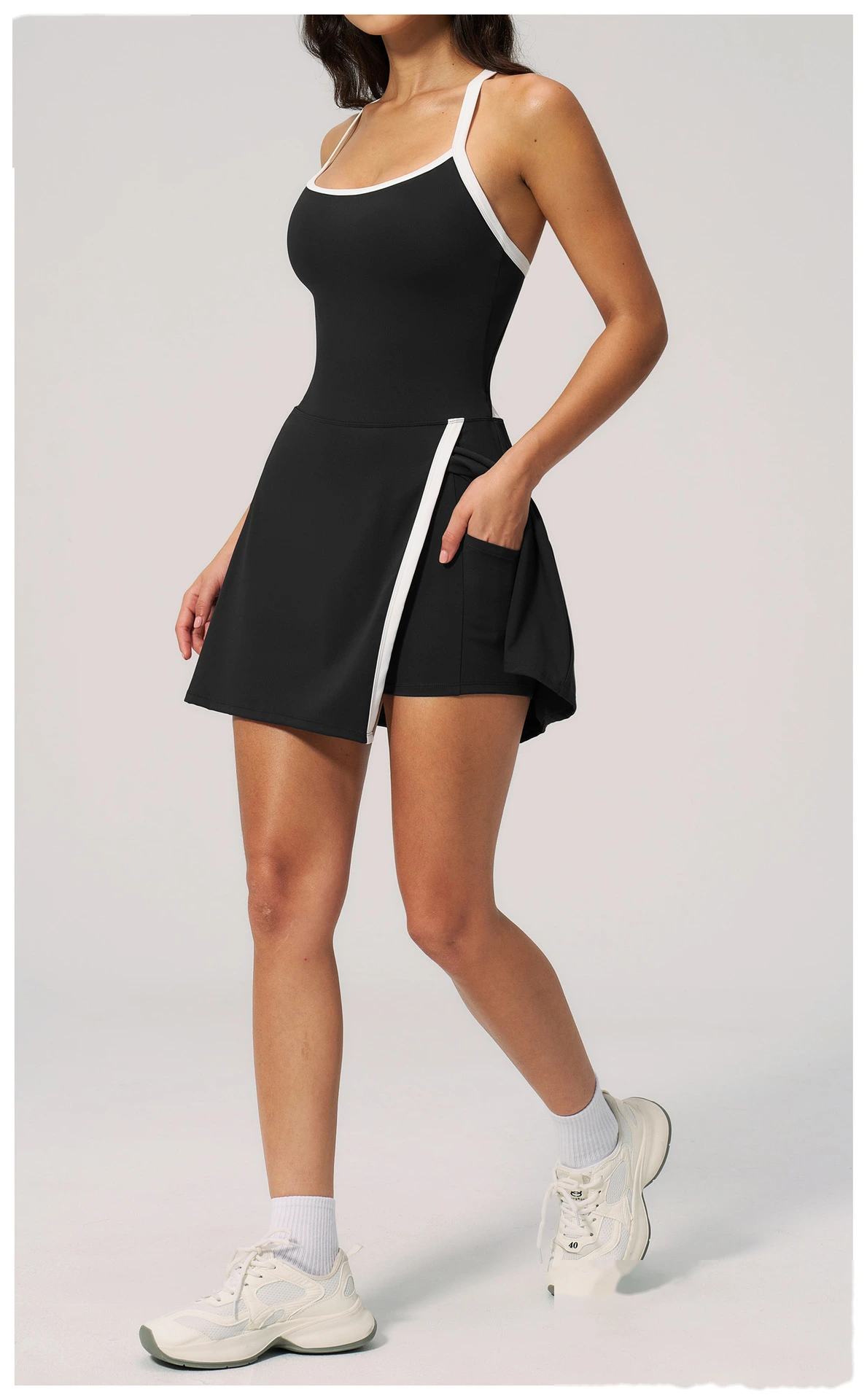 Women's Short Quick Dry Yoga Dress, Hollow Out Design, Naked Feel Slim Breathable Sports Fitness Dress detail