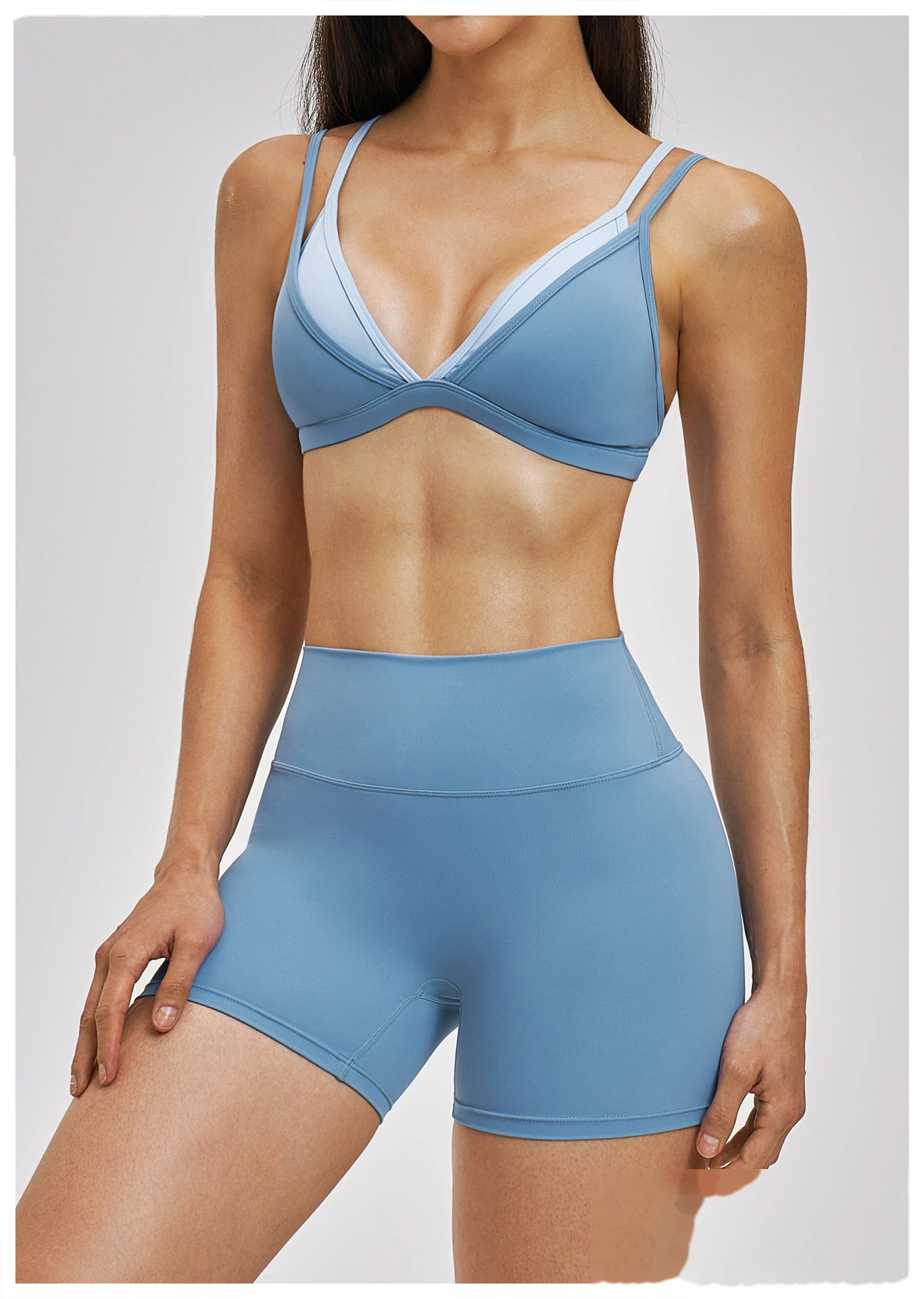 Women’s Fake Two-Piece Yoga Tank Top Set Crisscross Beauty Back Color Block Sports Shorts Active Wear detail