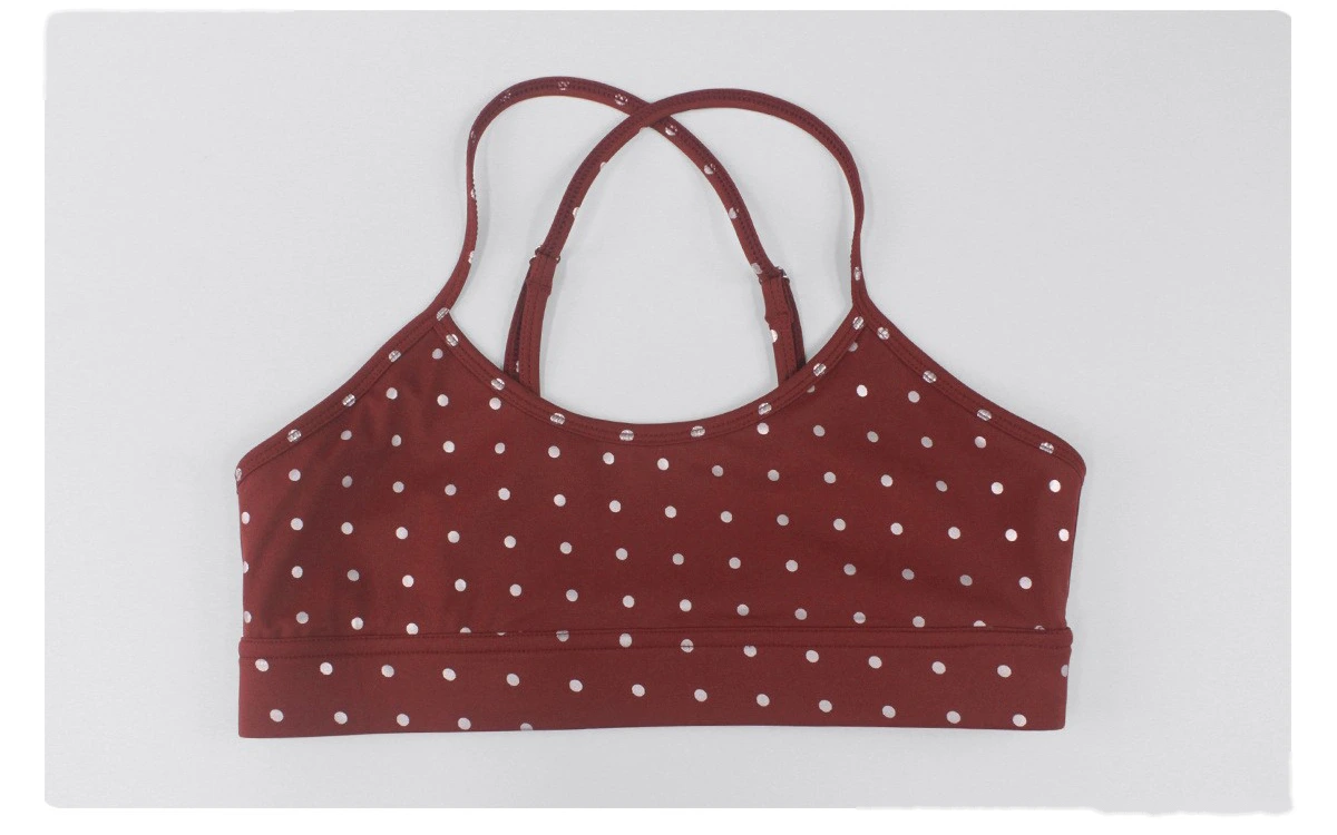 Women's US/EU Thin Strap Yoga Bra - Customizable Silver Hot-Stamped Polka Dot Shockproof High-Elastic Fitness Bra detail